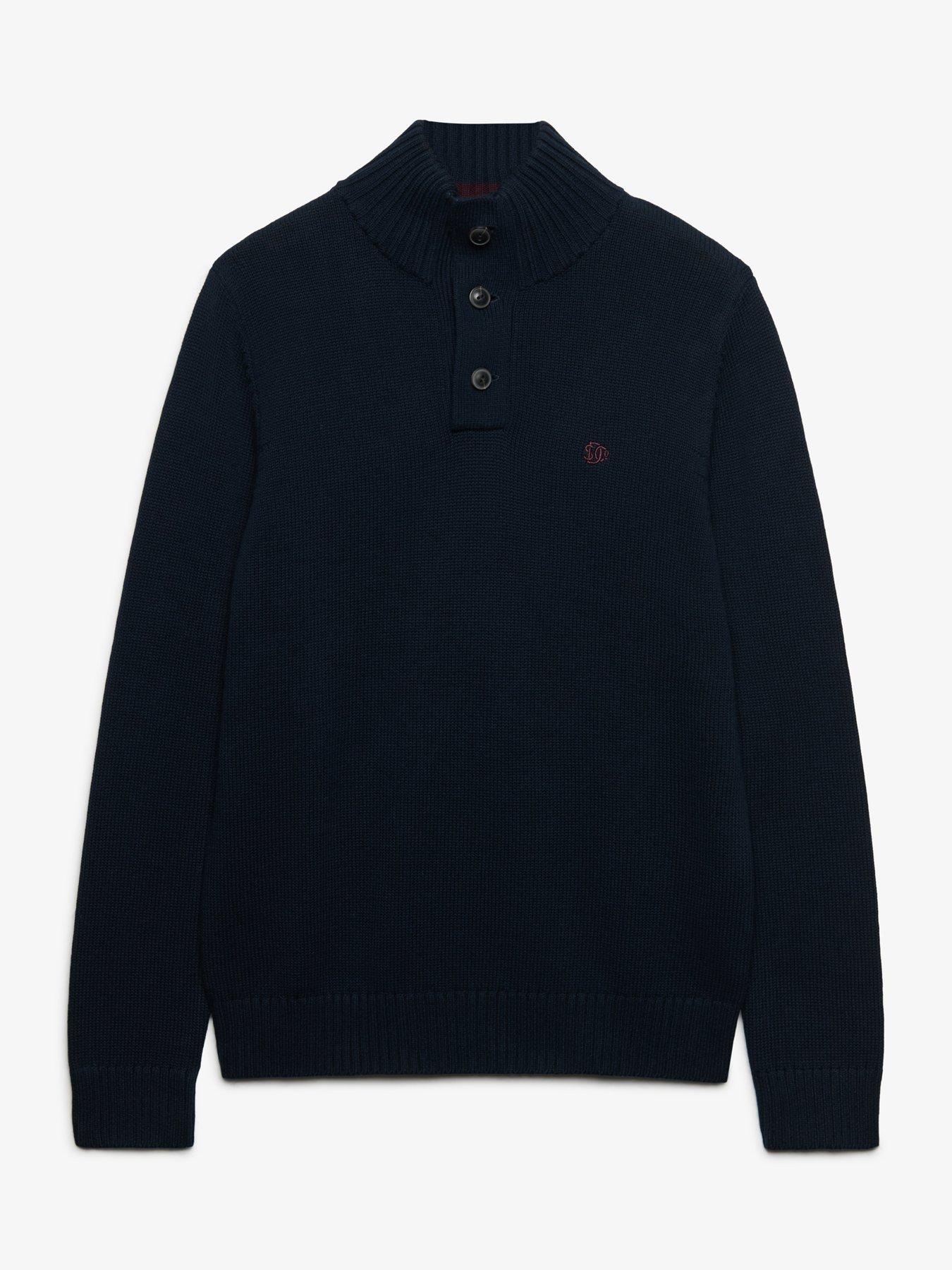 Image 7 of 7 of Superdry Mens Cotton Button Henley Jumper - Navy