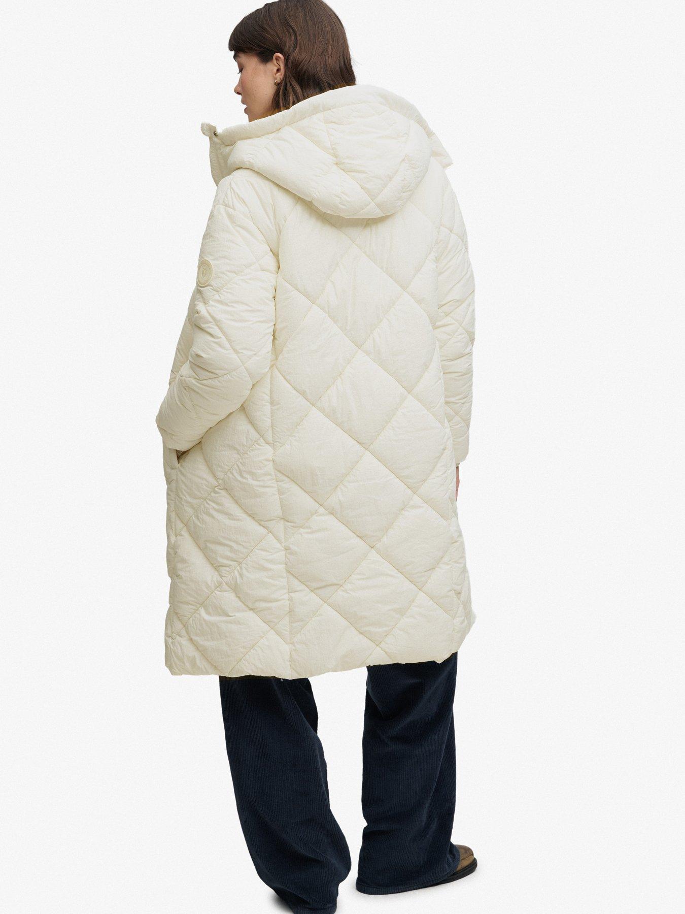Image 2 of 7 of Superdry Womens Longline Diamond Quilted Hooded Jacket - White