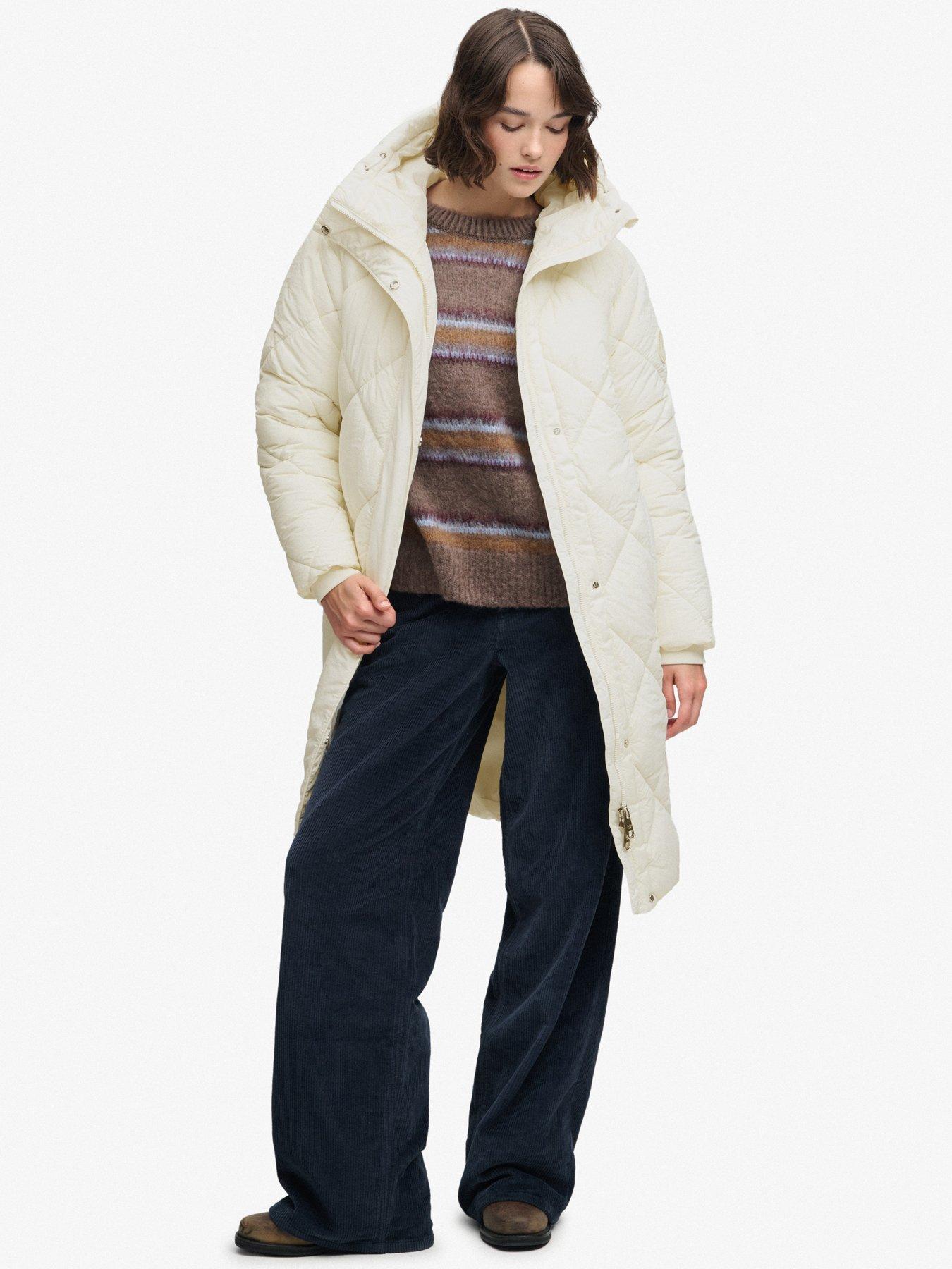 Image 3 of 7 of Superdry Womens Longline Diamond Quilted Hooded Jacket - White