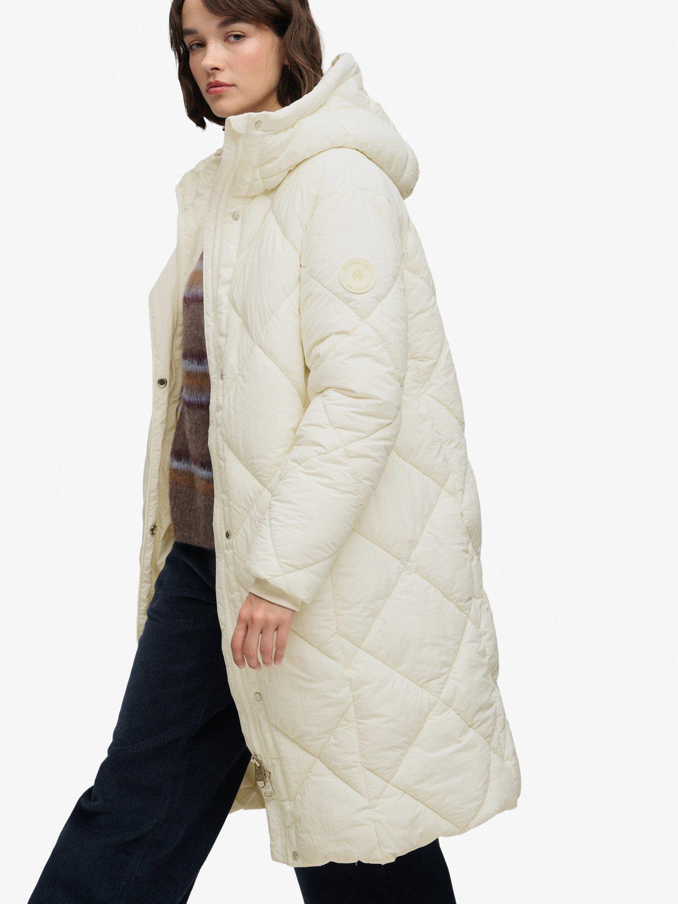 Image 4 of 7 of Superdry Womens Longline Diamond Quilted Hooded Jacket - White