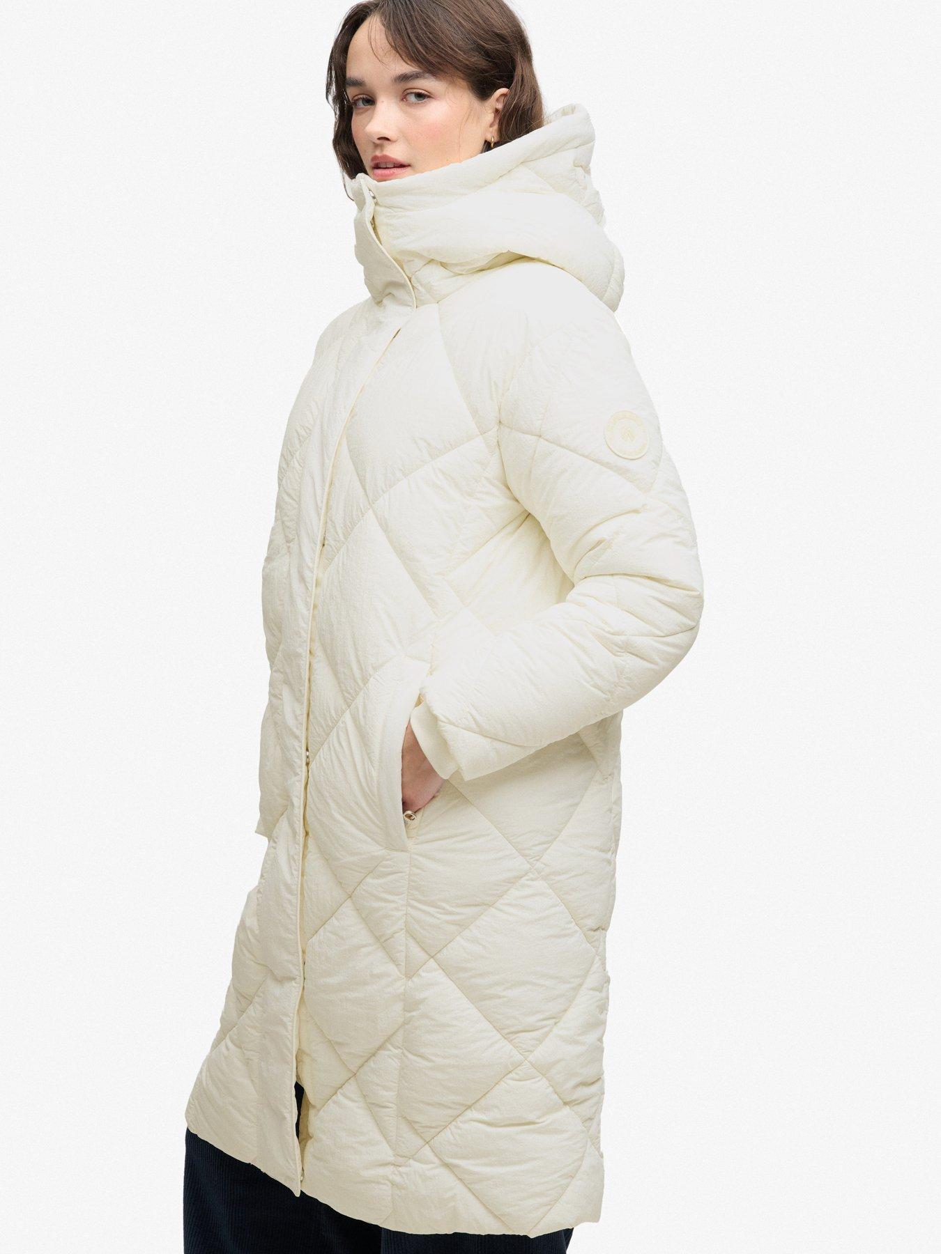 Image 5 of 7 of Superdry Womens Longline Diamond Quilted Hooded Jacket - White