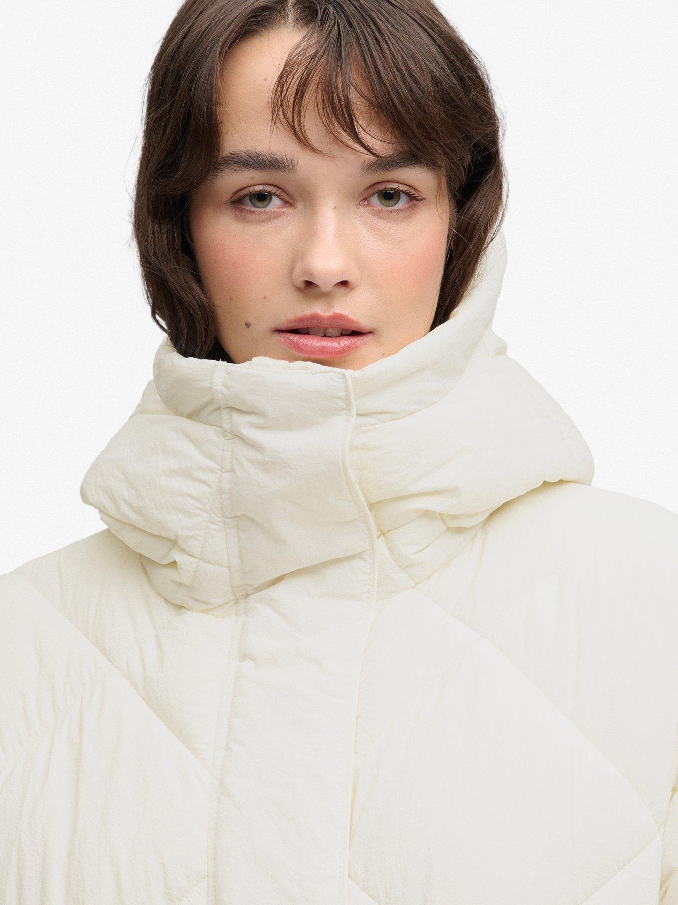 Image 6 of 7 of Superdry Womens Longline Diamond Quilted Hooded Jacket - White