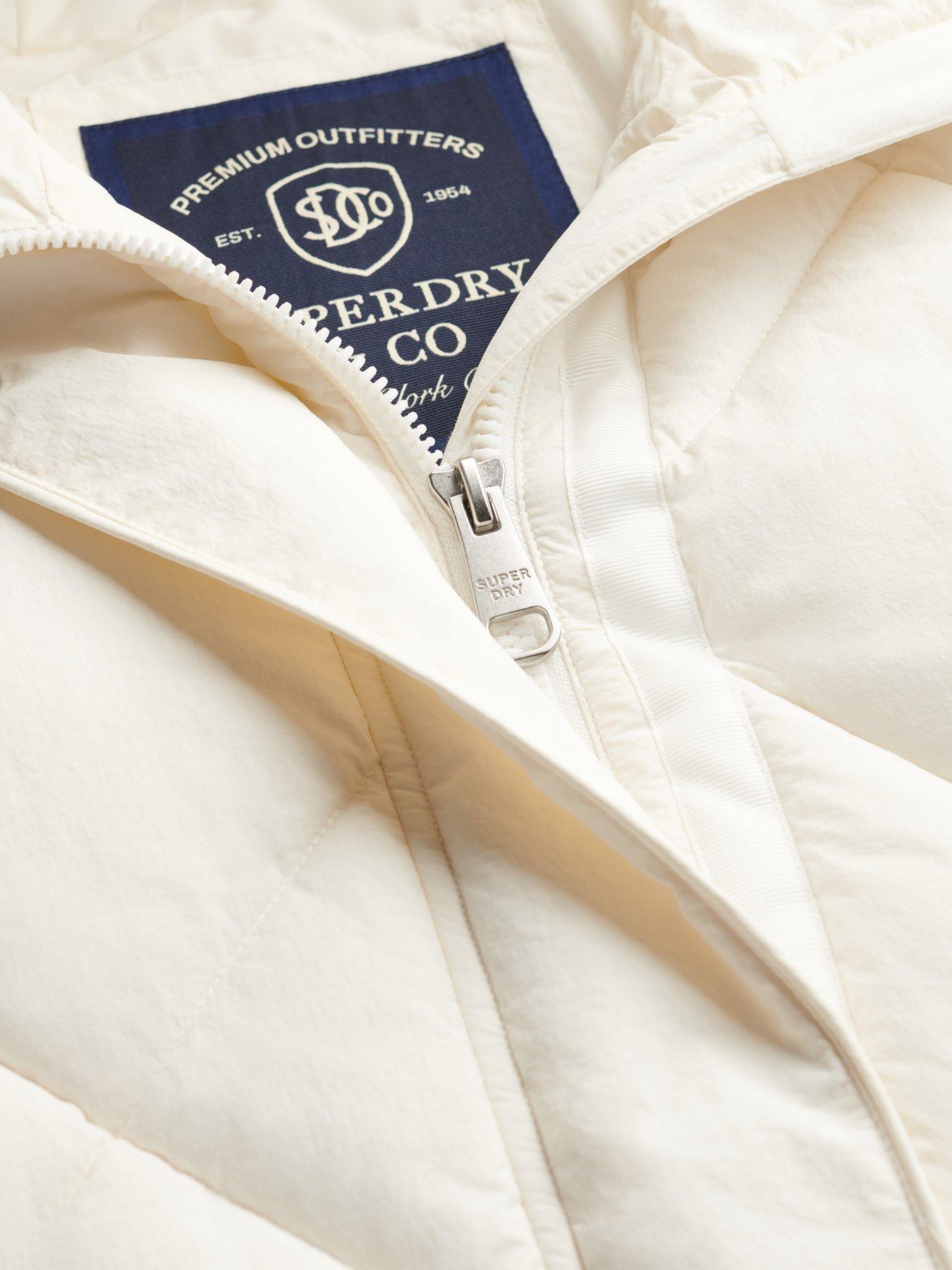 Image 7 of 7 of Superdry Womens Longline Diamond Quilted Hooded Jacket - White