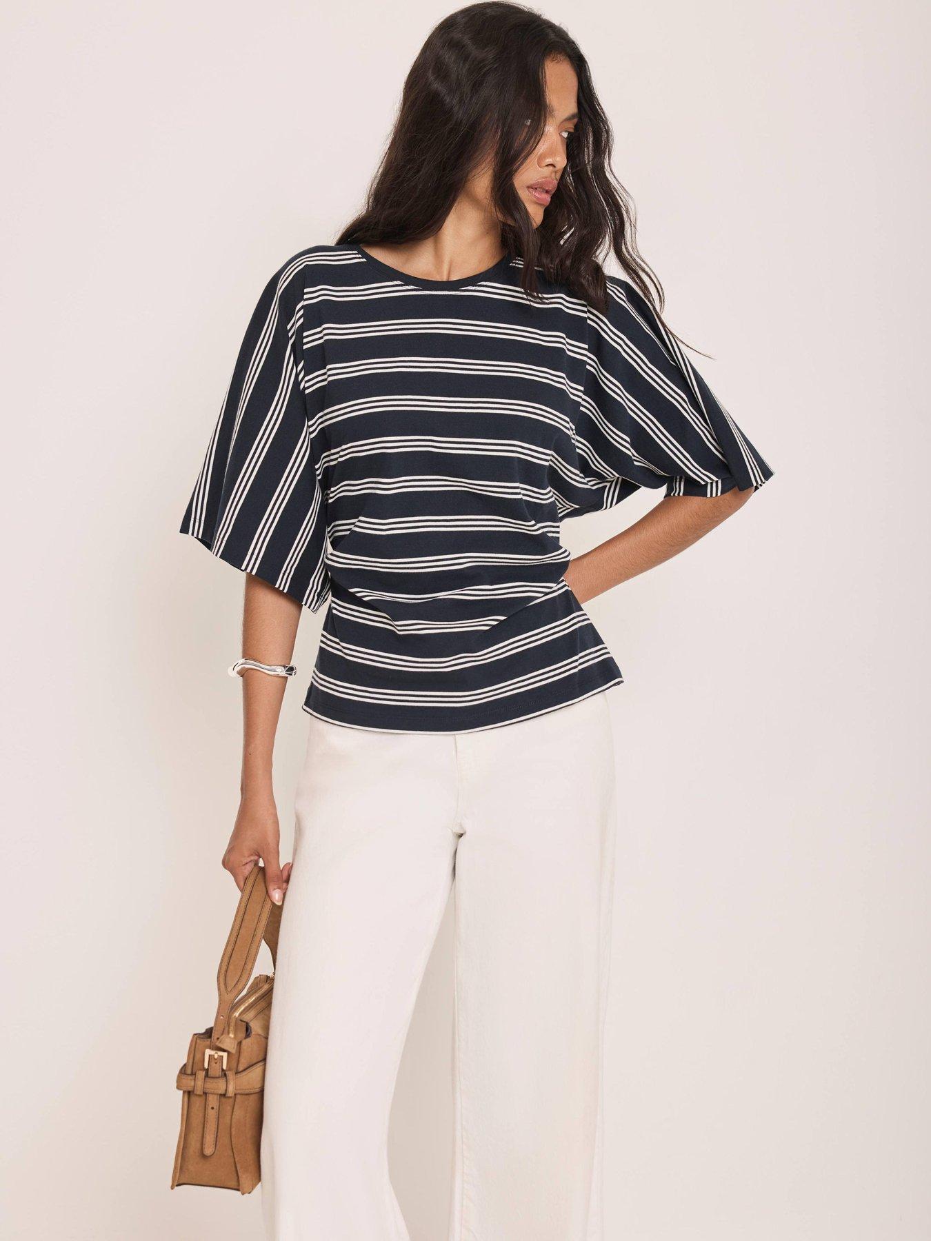 Image 1 of 6 of Mint Velvet Womens Batwing Stripe T-Shirt - Blue