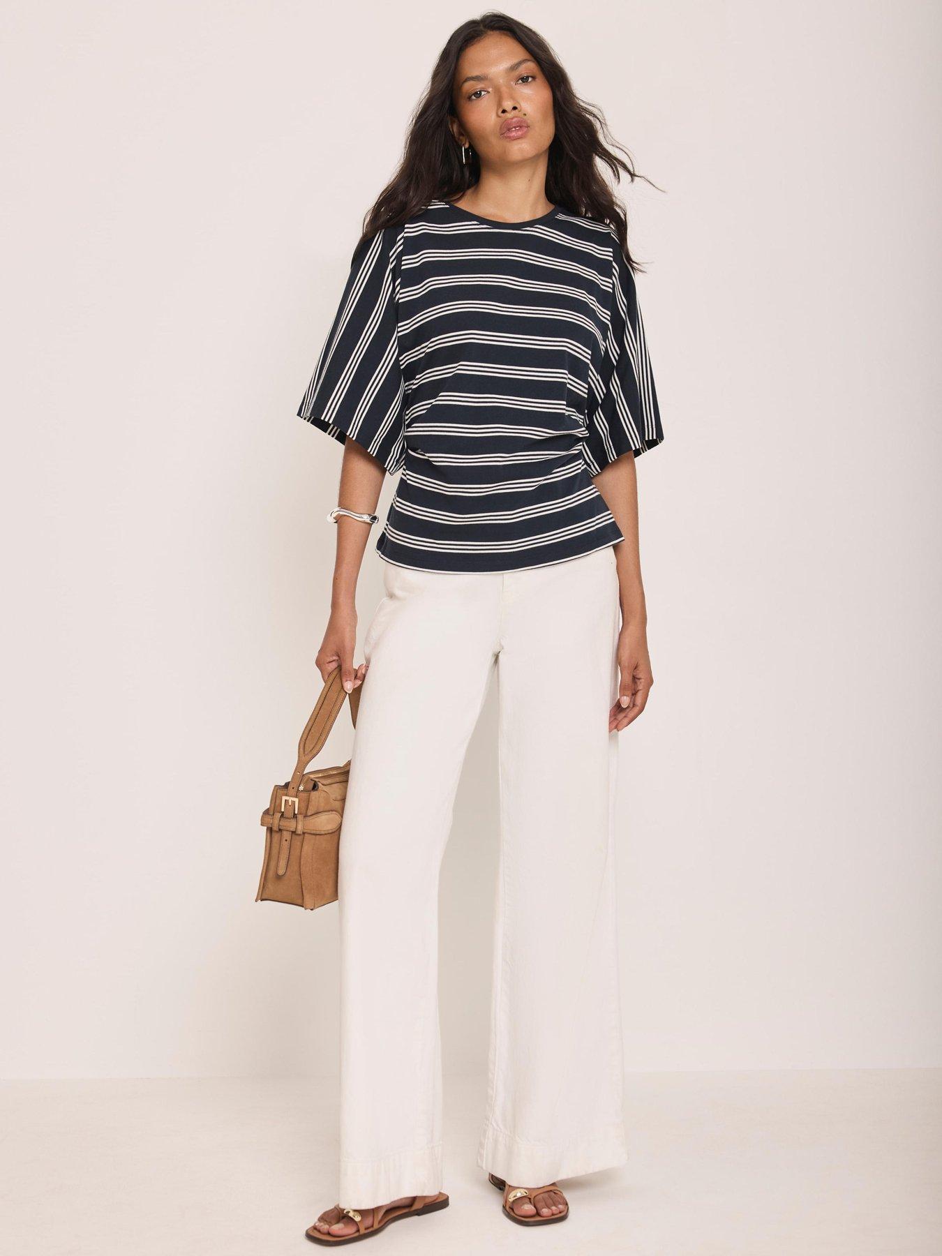 Image 4 of 6 of Mint Velvet Womens Batwing Stripe T-Shirt - Blue