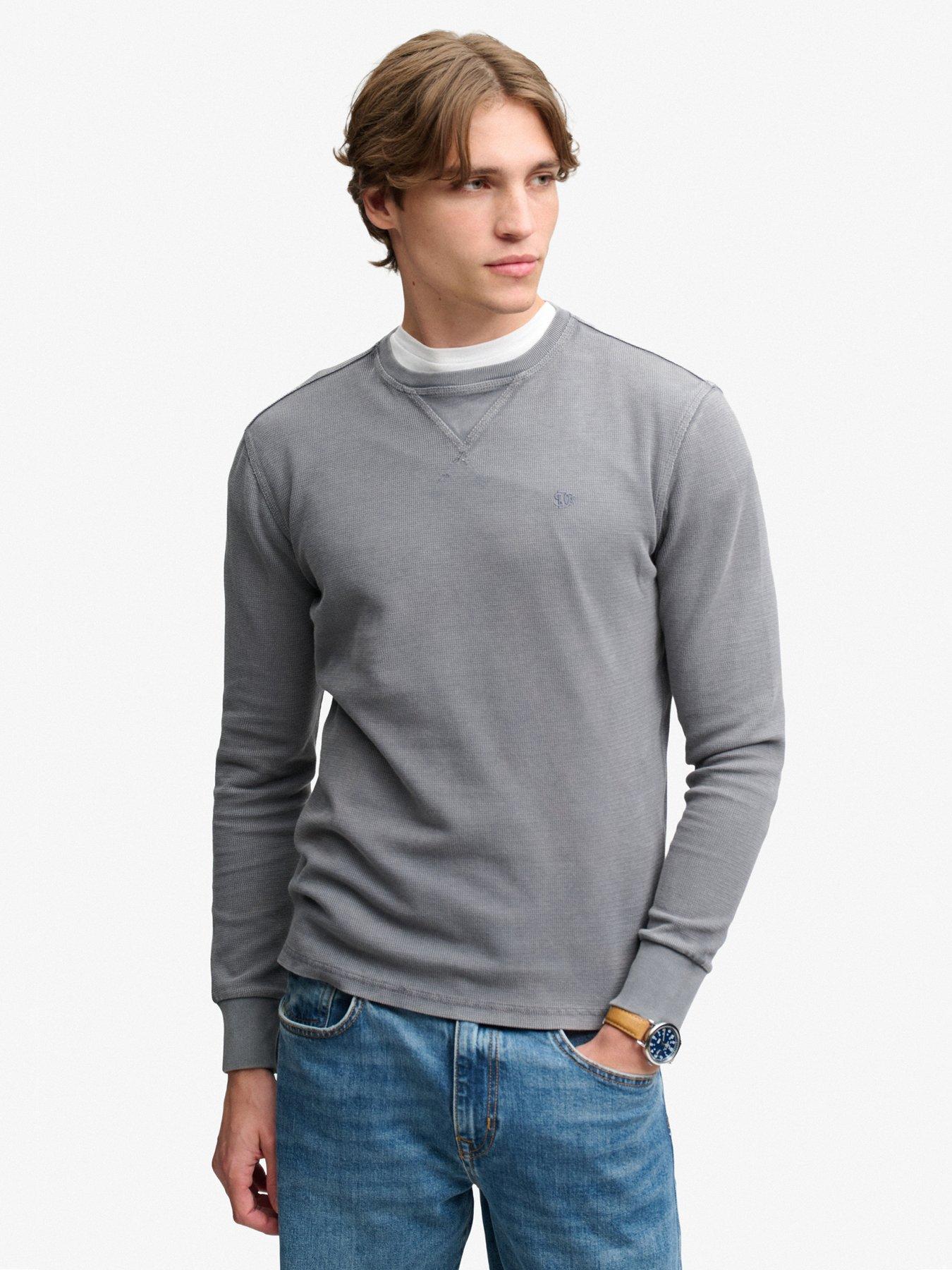 Image 1 of 6 of Superdry Superdry Classic Heavy Textured Long Sleeve T-shirt - Grey