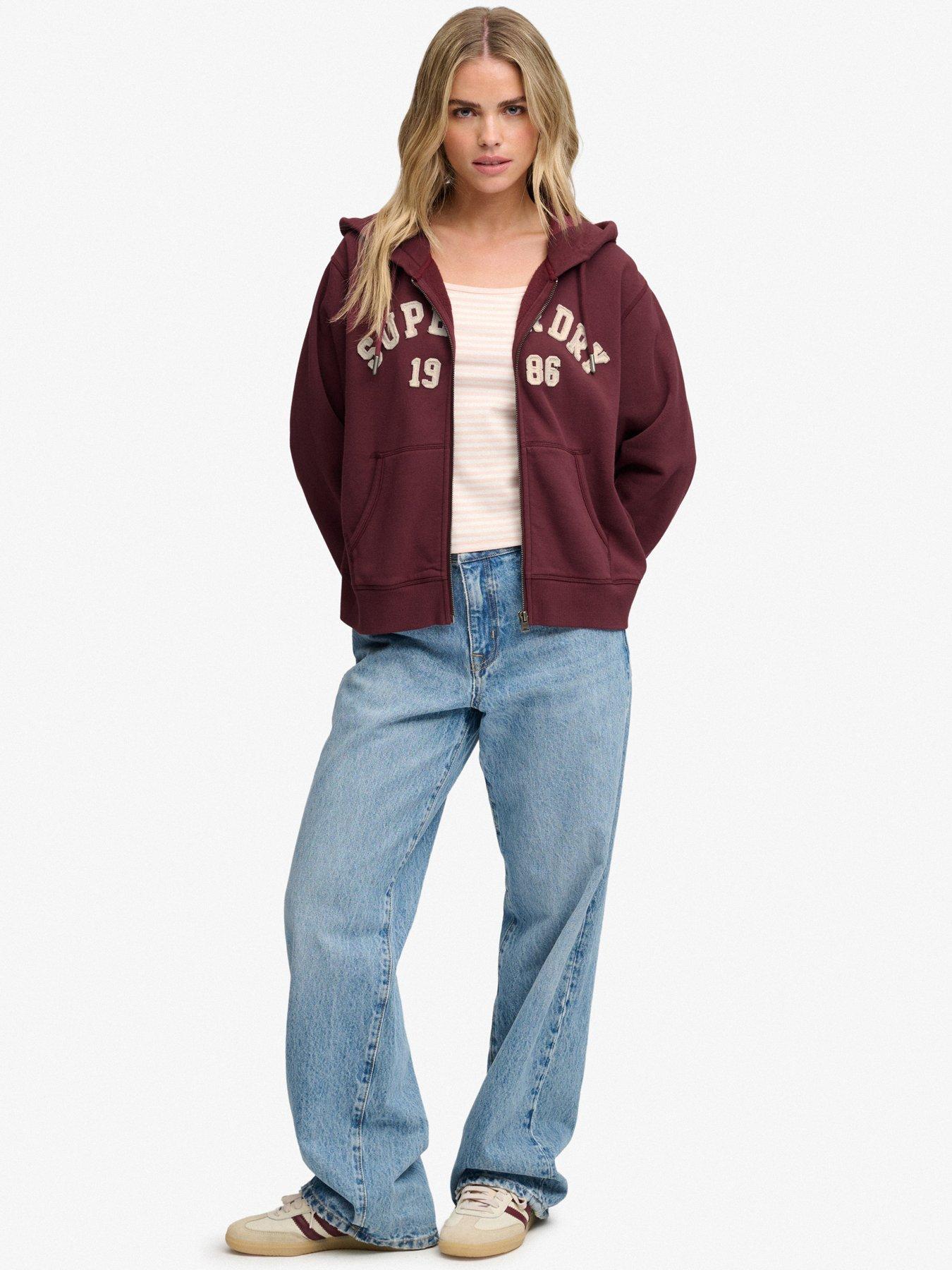 Image 3 of 6 of Superdry Womens Athletic Relaxed Zip Through Hoodie - Red