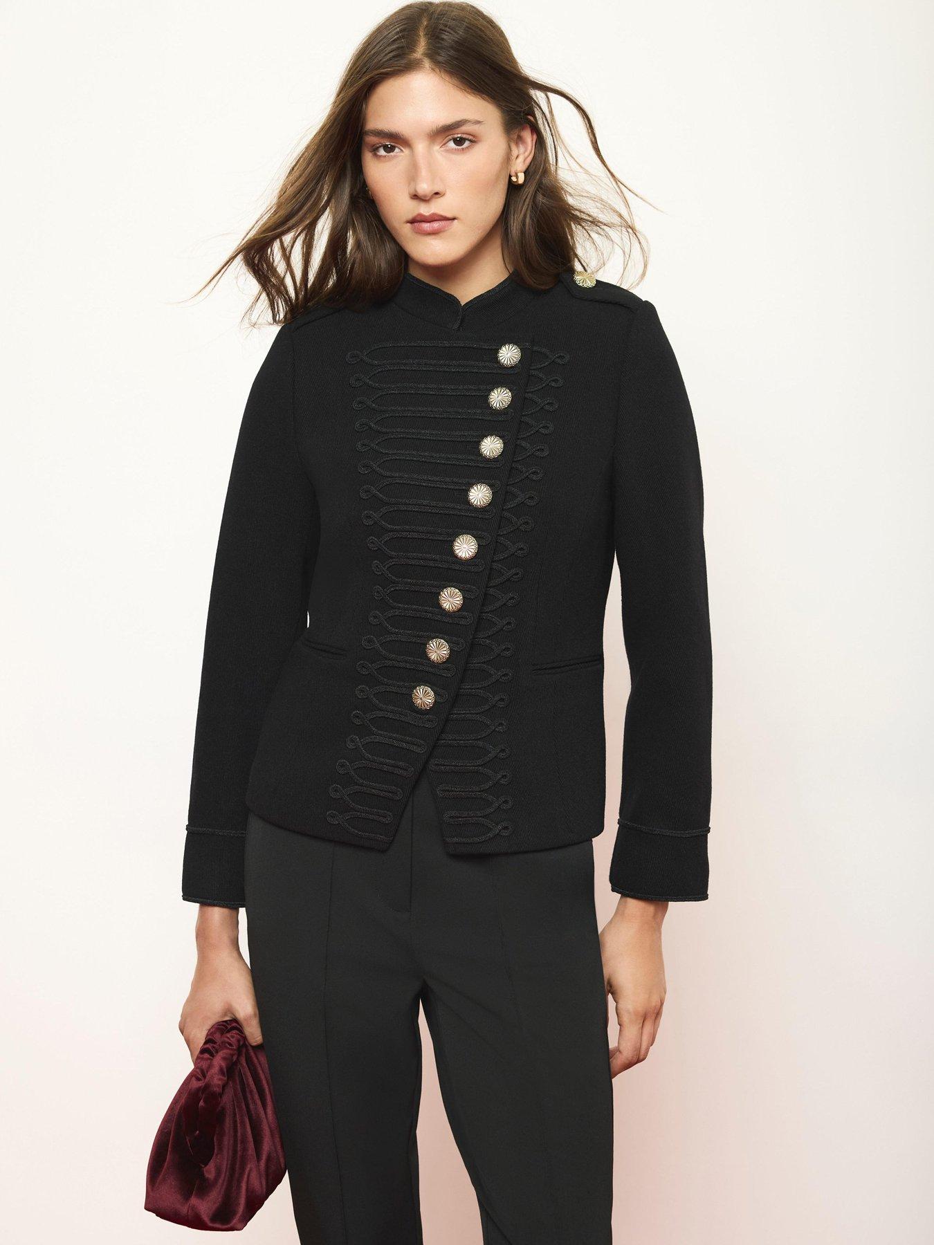 Image 1 of 6 of Mint Velvet Womens Braided Button Front Military Jacket - Black