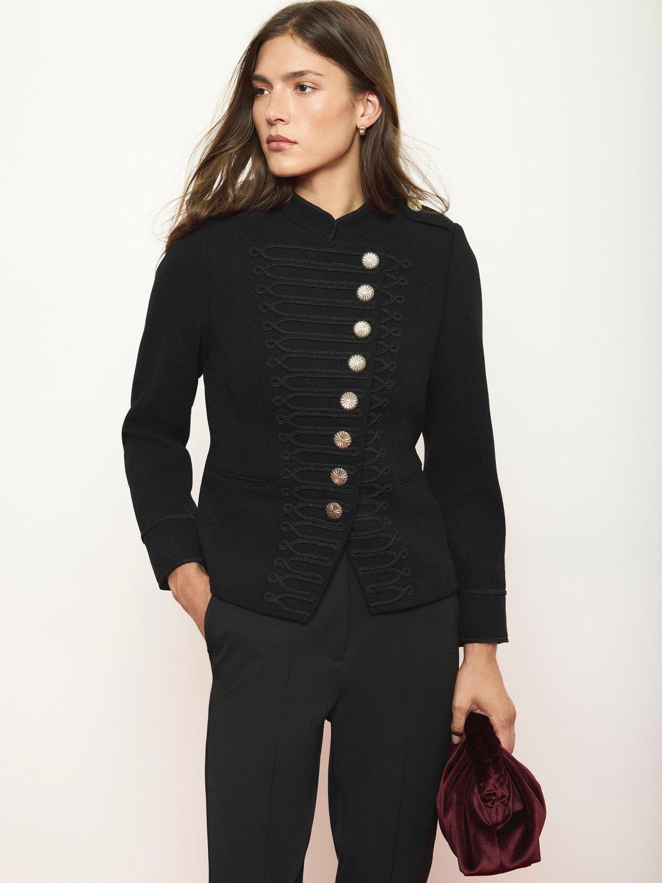 Image 3 of 6 of Mint Velvet Womens Braided Button Front Military Jacket - Black