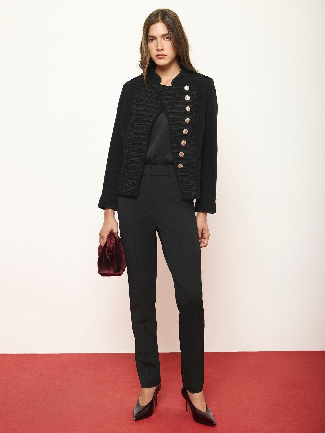 Image 4 of 6 of Mint Velvet Womens Braided Button Front Military Jacket - Black