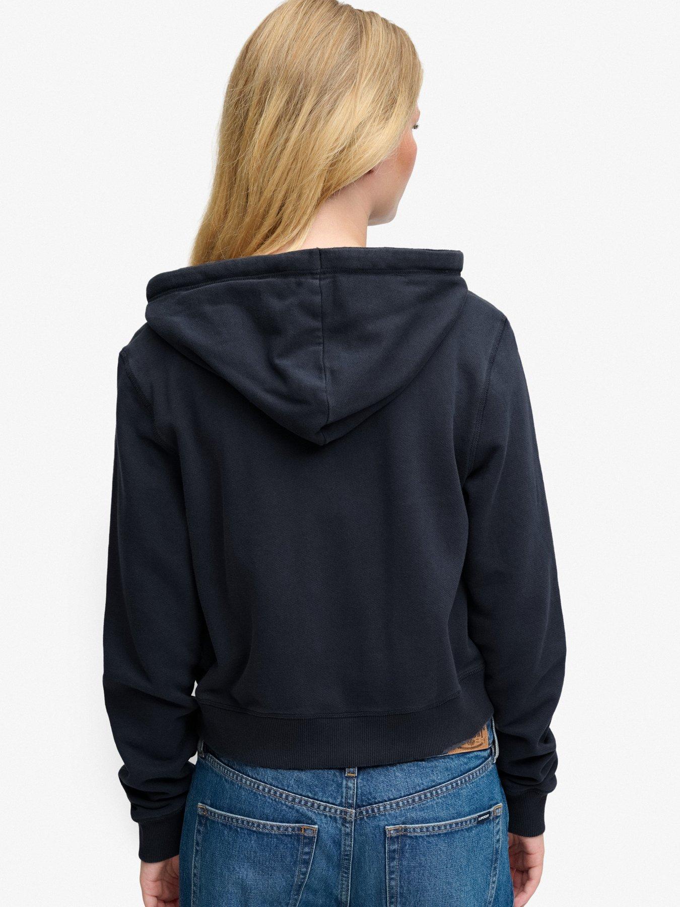 Image 2 of 5 of Superdry Womens Athletic Essentials Cropped Zip Hoodie - Navy