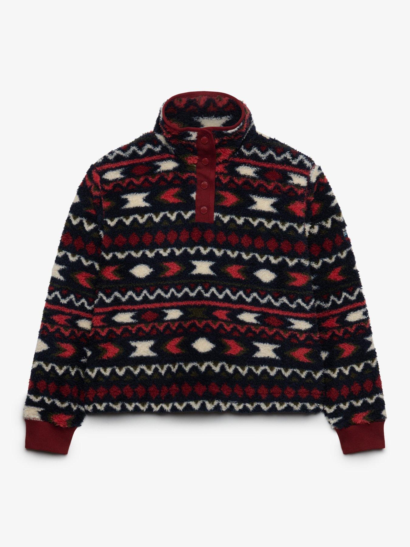 Image 7 of 7 of Superdry Womens Super Soft Printed Half Button Fleece Sweatshirt - Red