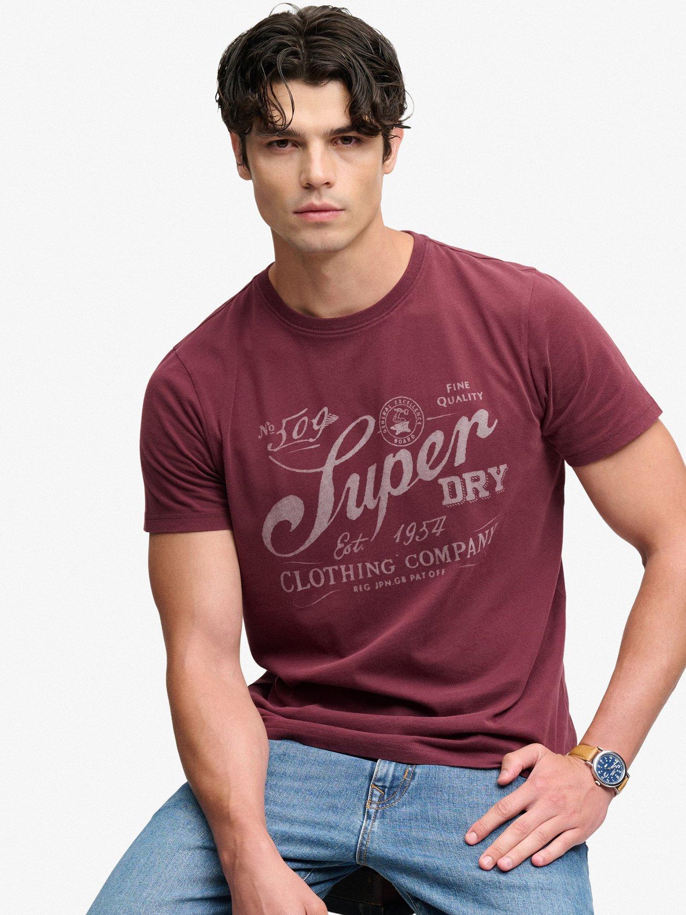 Image 1 of 7 of Superdry Mens Vintage Workwear Print Relaxed Fit Graphic T-Shirt - Red