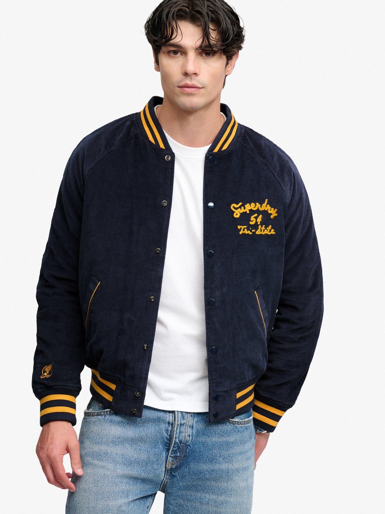 Image 1 of 6 of Superdry Mens Cord Varsity Embroidered Bomber Jacket - Navy