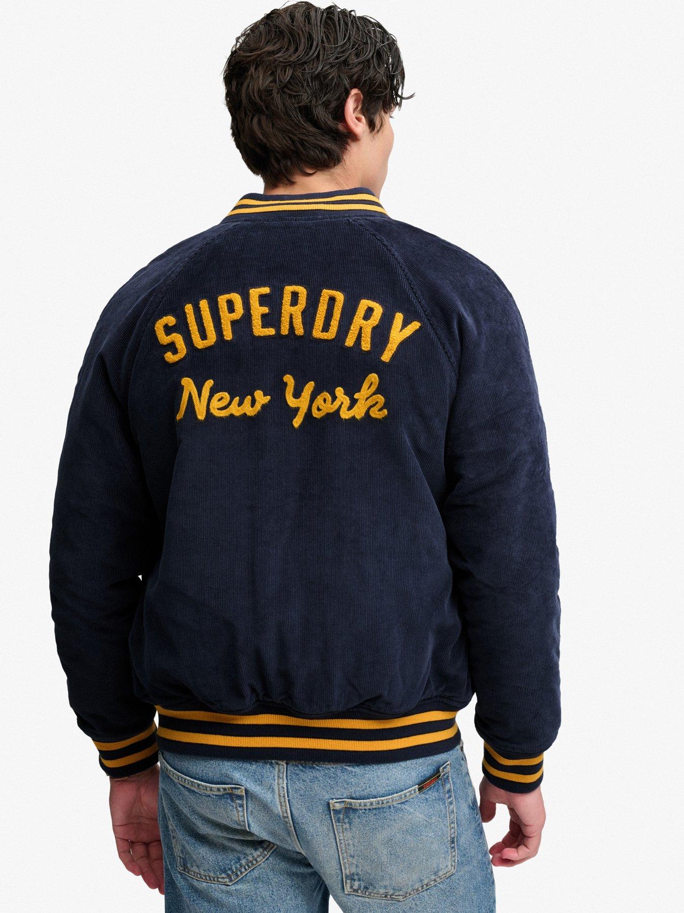 Image 2 of 6 of Superdry Mens Cord Varsity Embroidered Bomber Jacket - Navy