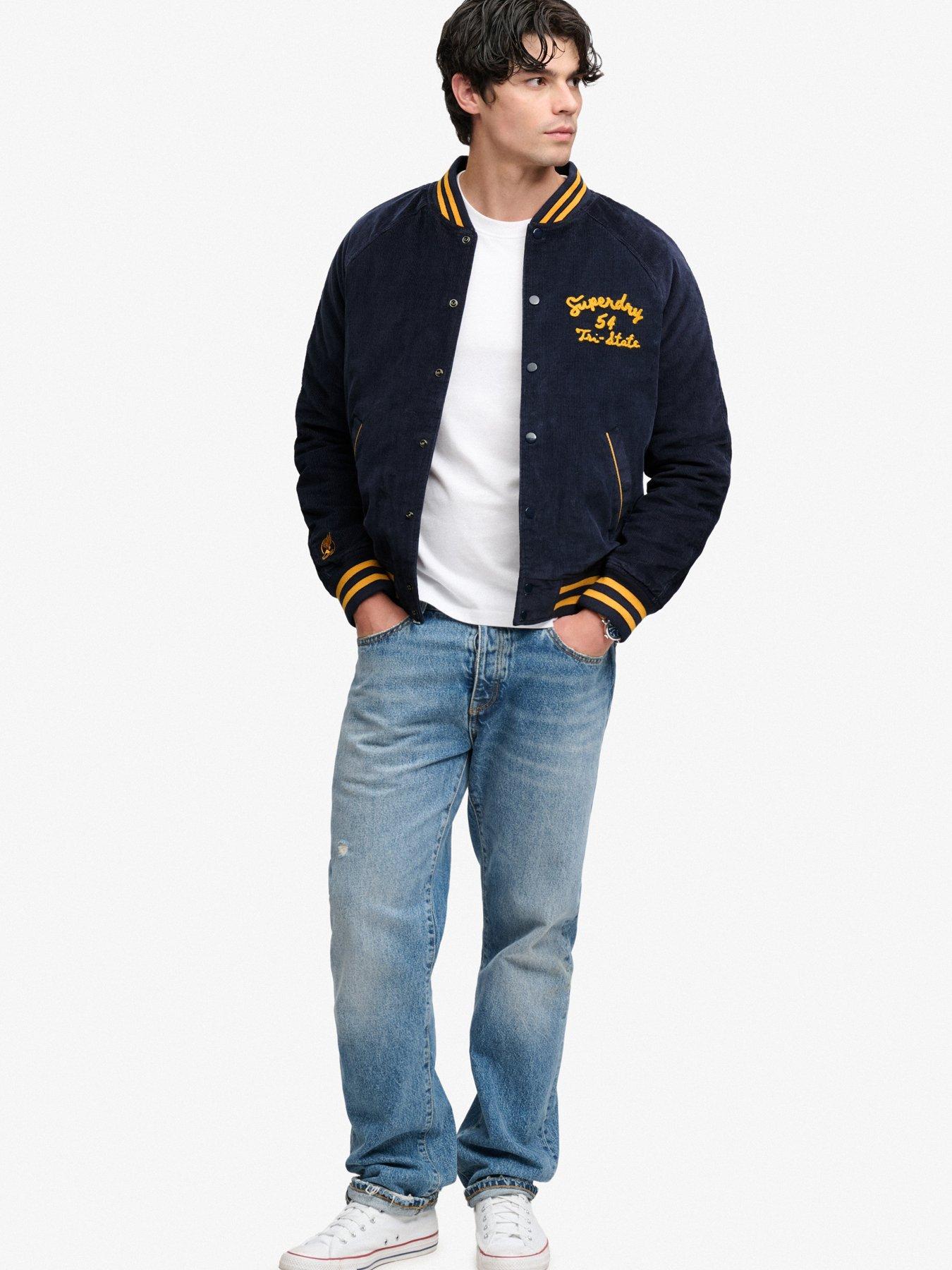 Image 3 of 6 of Superdry Mens Cord Varsity Embroidered Bomber Jacket - Navy