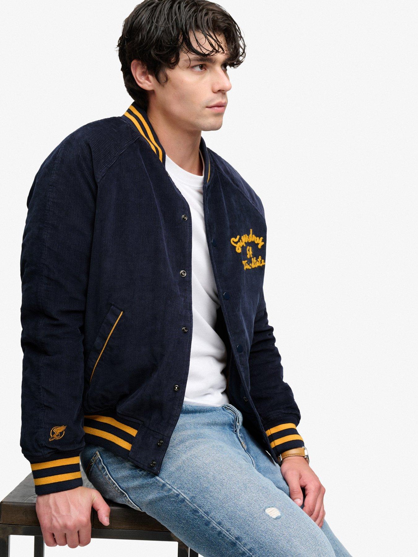 Image 4 of 6 of Superdry Mens Cord Varsity Embroidered Bomber Jacket - Navy