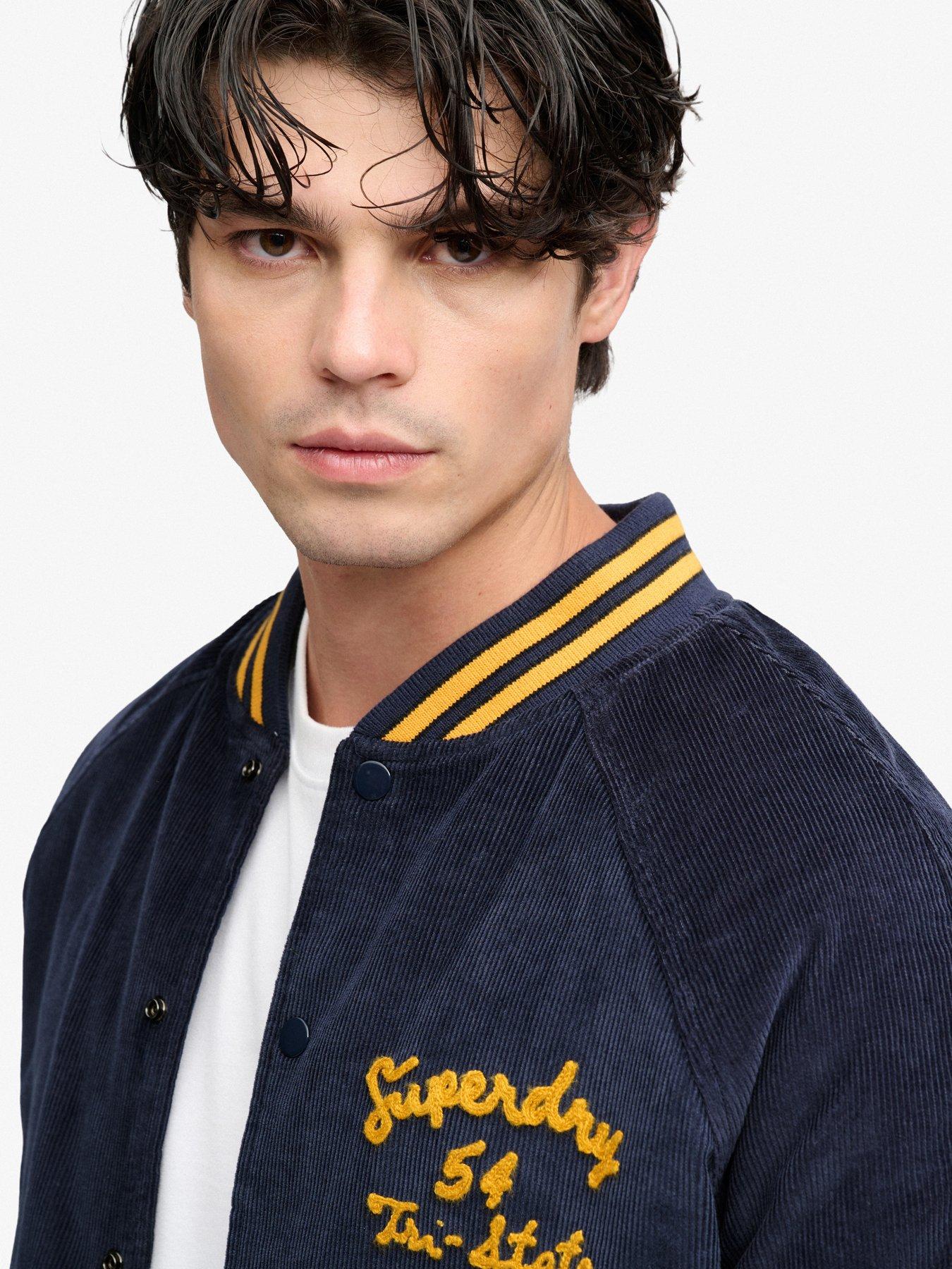 Image 5 of 6 of Superdry Mens Cord Varsity Embroidered Bomber Jacket - Navy