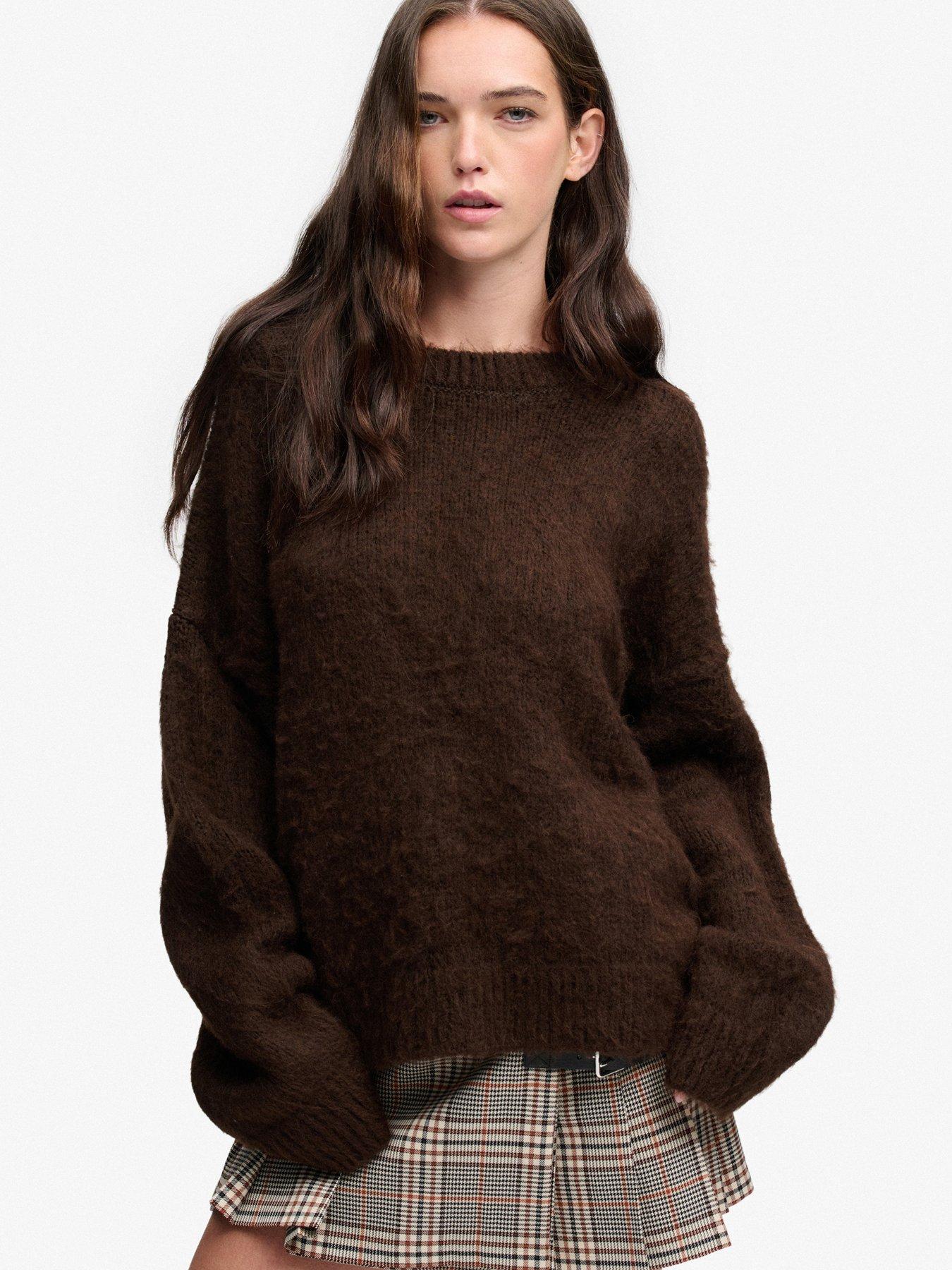 Image 1 of 7 of Superdry Womens Slouchy Brushed Oversized Knitted Jumper - Brown