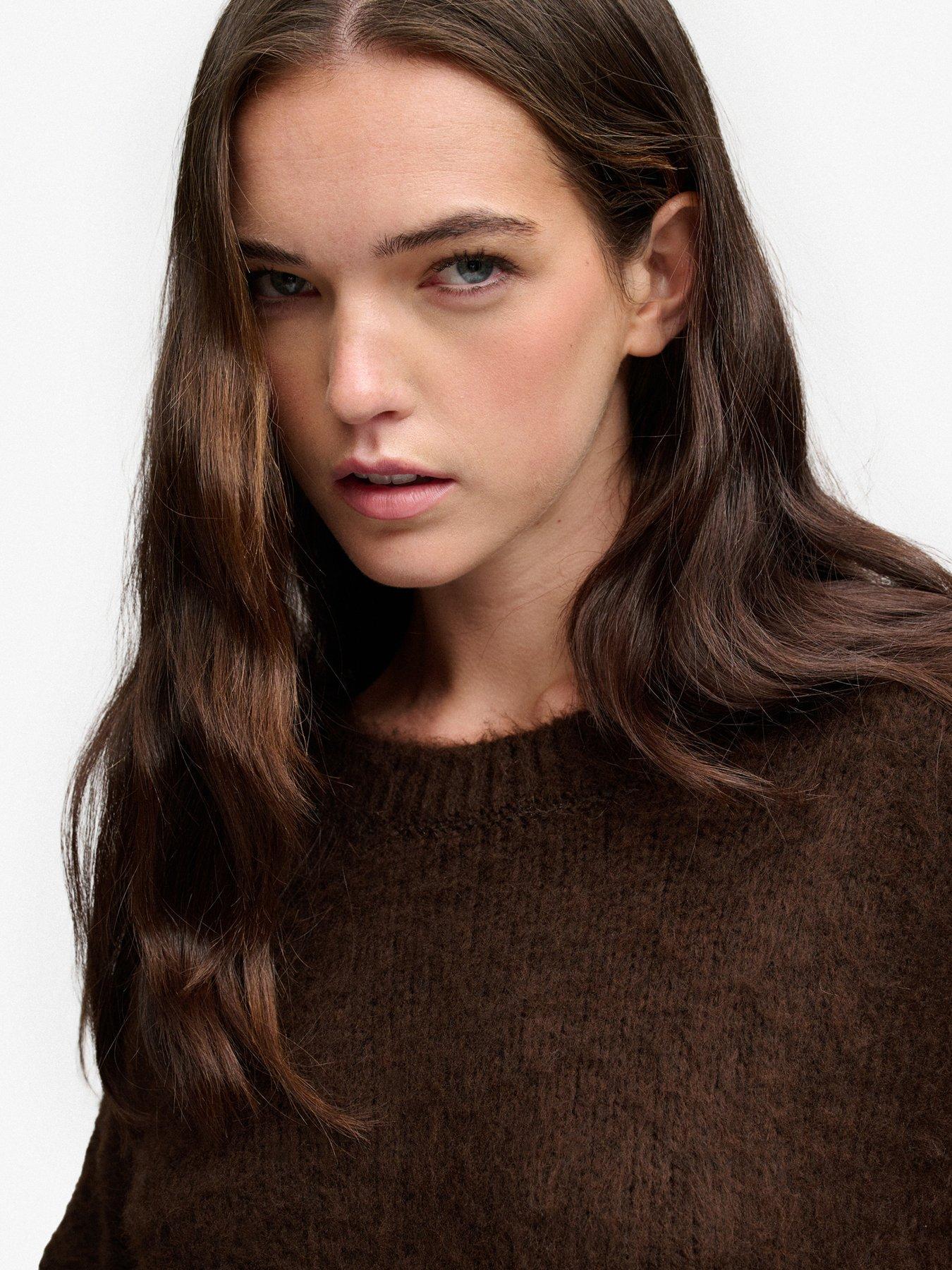 Image 4 of 7 of Superdry Womens Slouchy Brushed Oversized Knitted Jumper - Brown