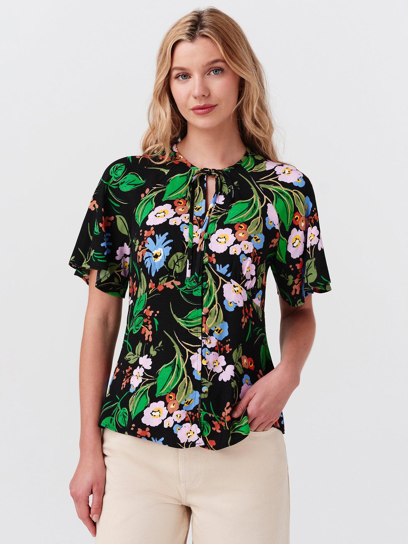 Image 1 of 7 of Ghost Womens Frida Tie Neck Flutter Sleeve Top - Black