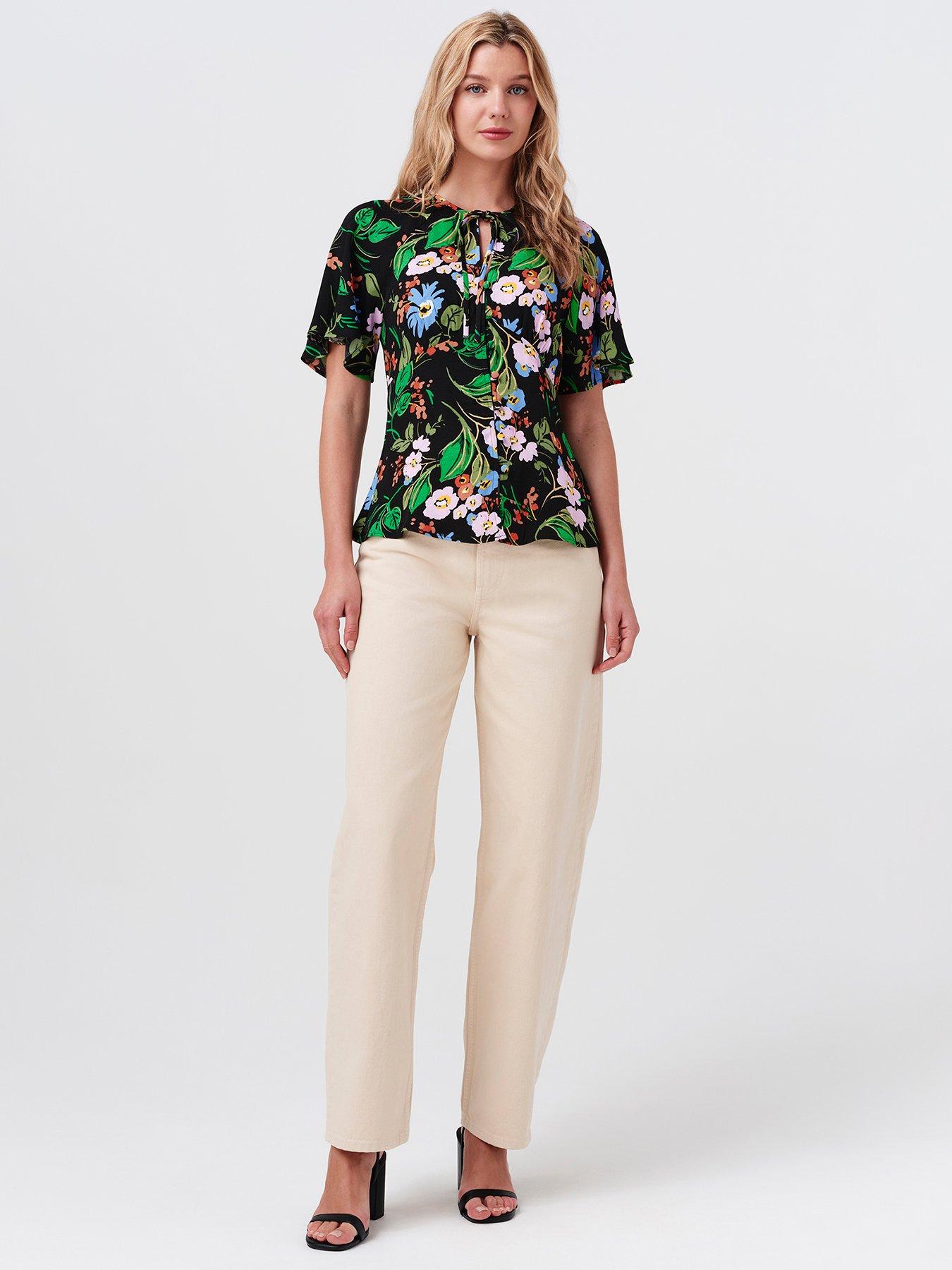 Image 3 of 7 of Ghost Womens Frida Tie Neck Flutter Sleeve Top - Black