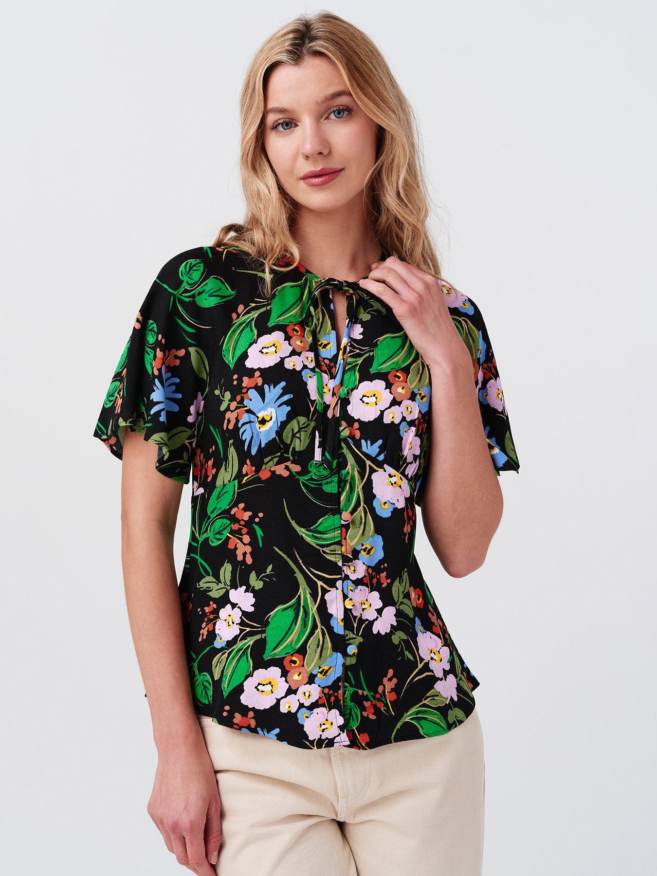 Image 4 of 7 of Ghost Womens Frida Tie Neck Flutter Sleeve Top - Black