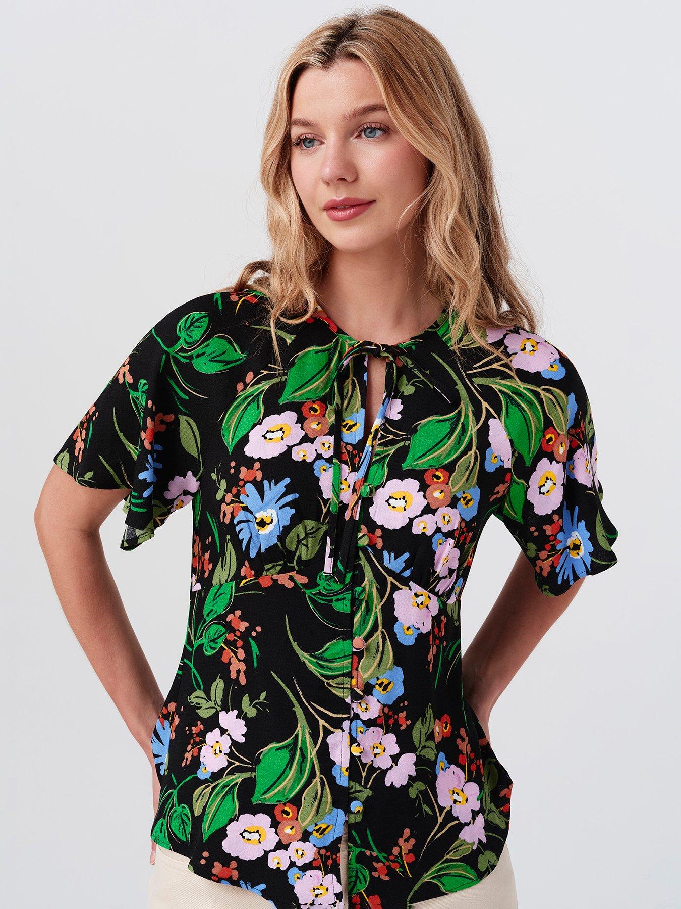 Image 5 of 7 of Ghost Womens Frida Tie Neck Flutter Sleeve Top - Black
