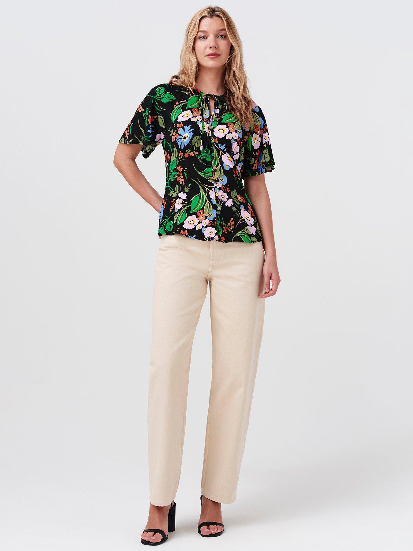 Image 6 of 7 of Ghost Womens Frida Tie Neck Flutter Sleeve Top - Black
