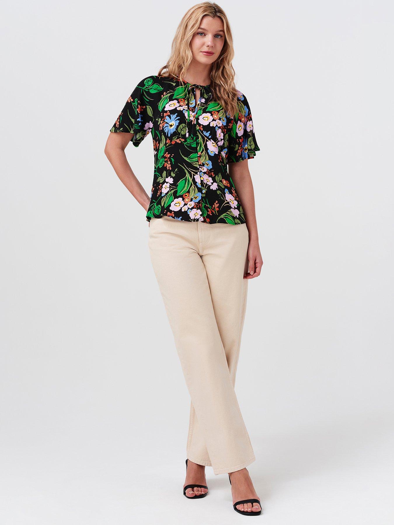Image 7 of 7 of Ghost Womens Frida Tie Neck Flutter Sleeve Top - Black