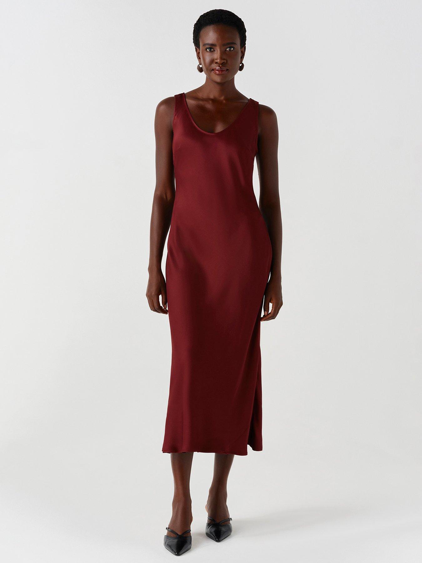 Image 1 of 7 of Ghost Womens Palm Bias-Cut Scoop Neck Midi Dress - Burgundy