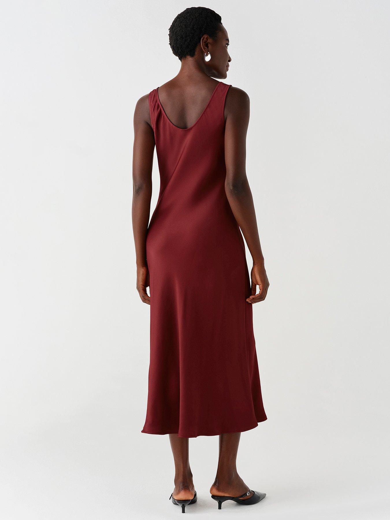 Image 2 of 7 of Ghost Womens Palm Bias-Cut Scoop Neck Midi Dress - Burgundy
