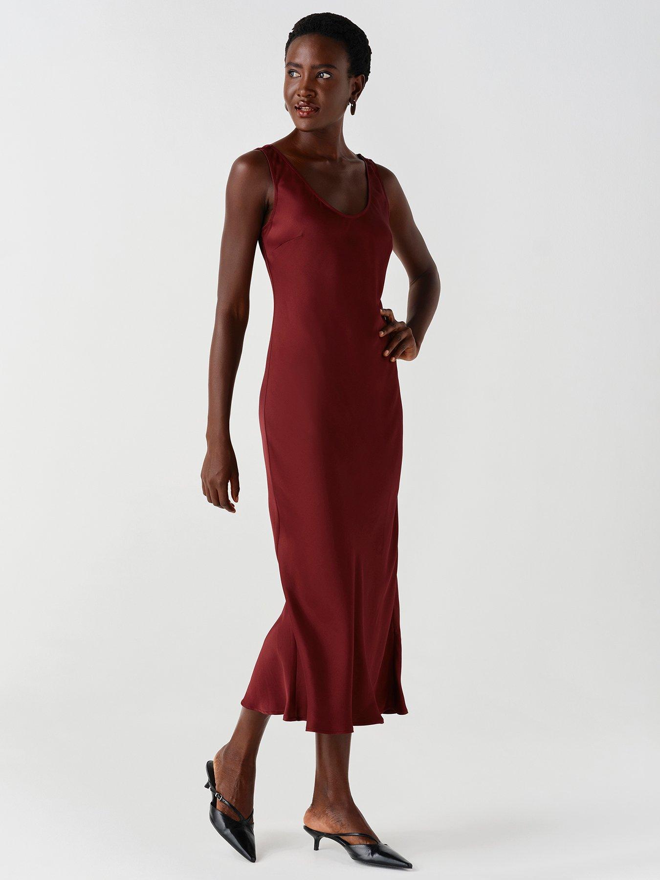 Image 3 of 7 of Ghost Womens Palm Bias-Cut Scoop Neck Midi Dress - Burgundy
