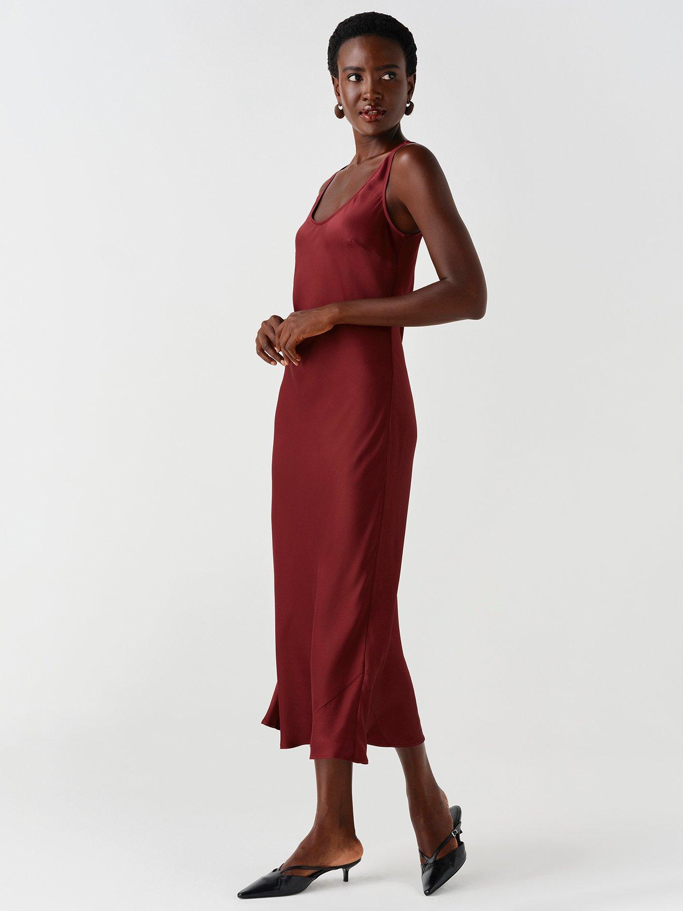 Image 4 of 7 of Ghost Womens Palm Bias-Cut Scoop Neck Midi Dress - Burgundy