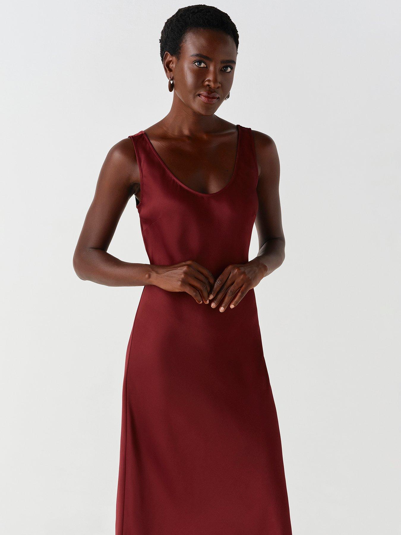 Image 5 of 7 of Ghost Womens Palm Bias-Cut Scoop Neck Midi Dress - Burgundy