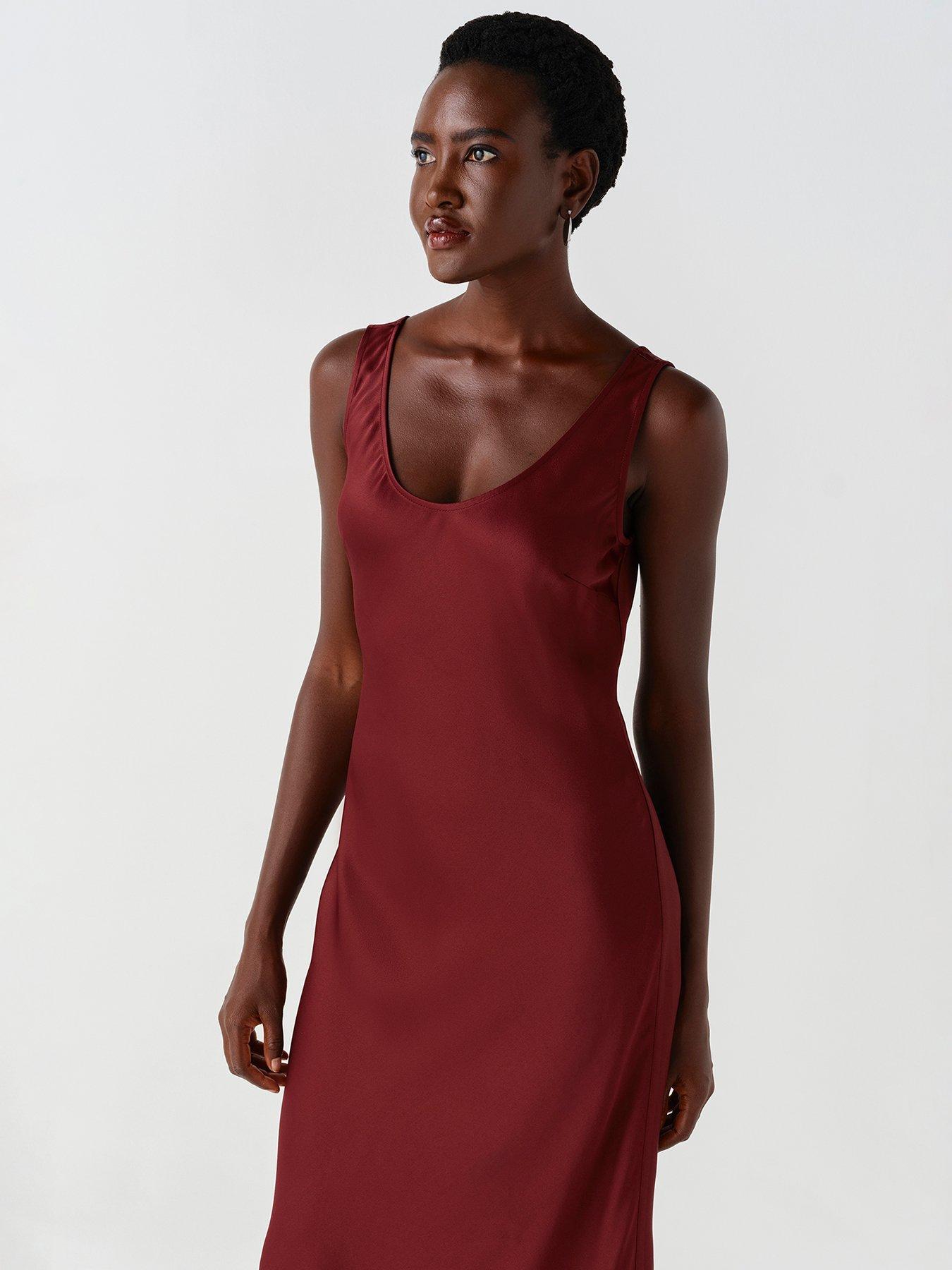 Image 6 of 7 of Ghost Womens Palm Bias-Cut Scoop Neck Midi Dress - Burgundy