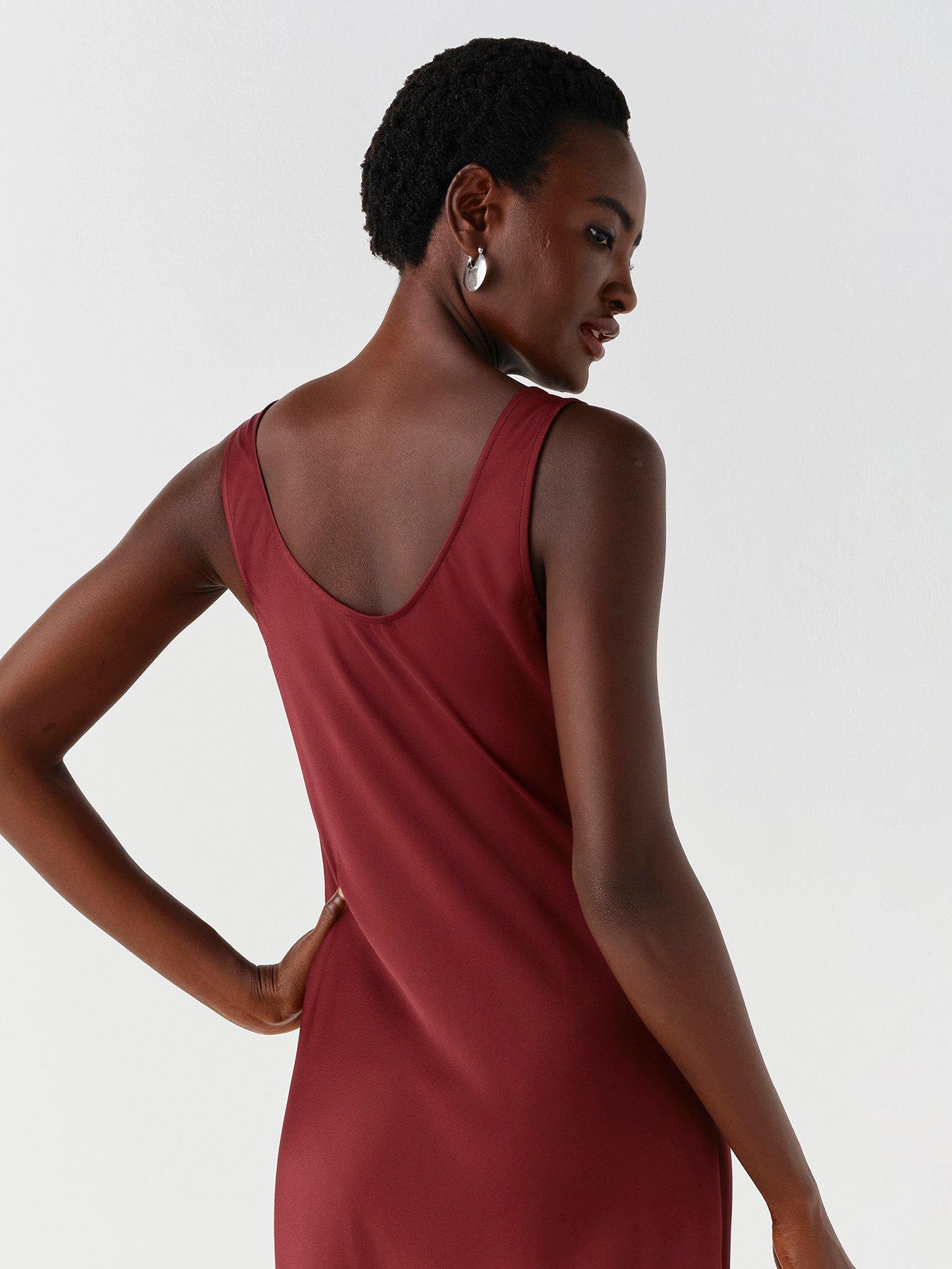 Image 7 of 7 of Ghost Womens Palm Bias-Cut Scoop Neck Midi Dress - Burgundy