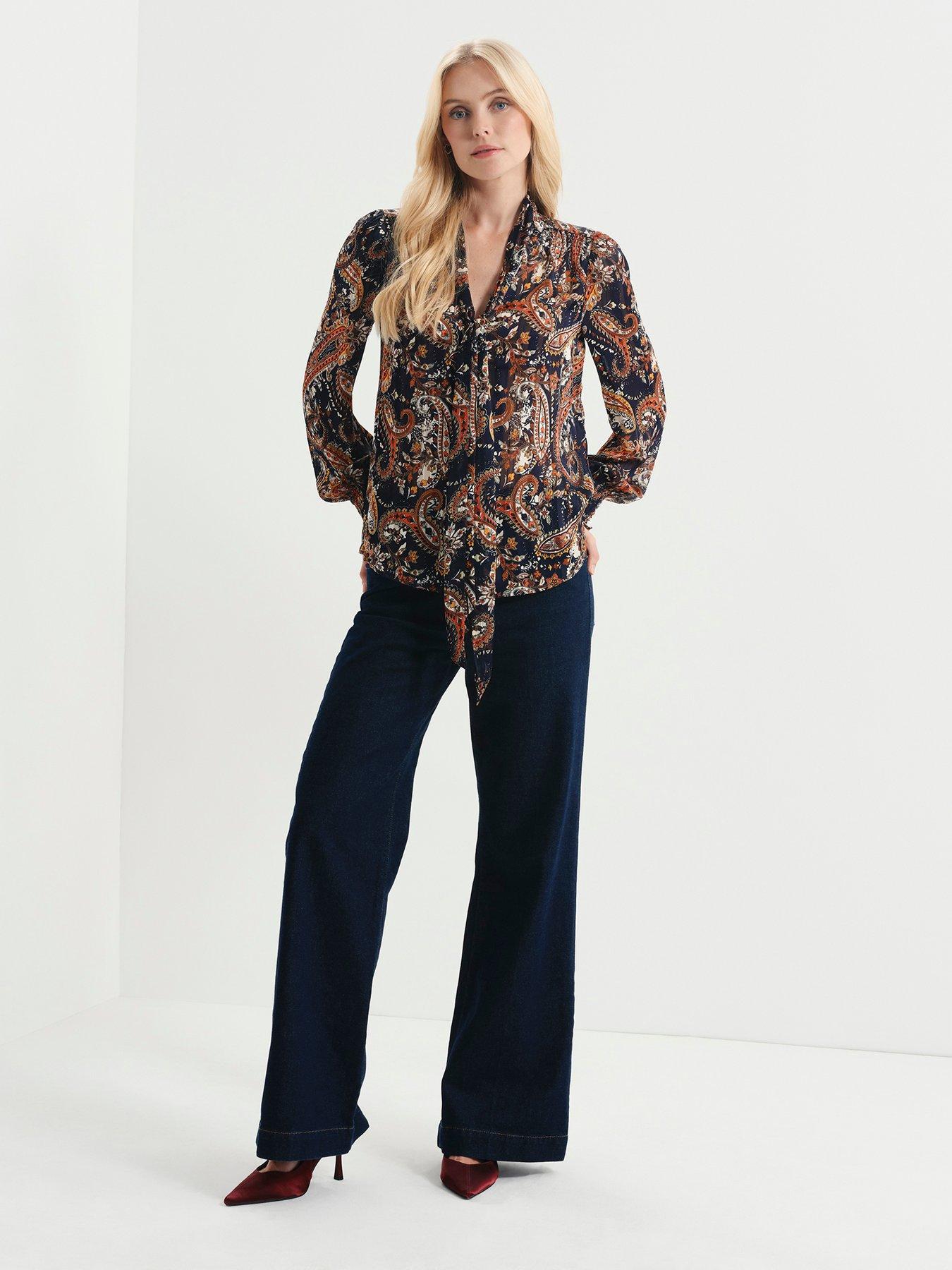 Image 3 of 7 of Finery Womens Mavis Tie-Neck Satin Stripe Top - Multi