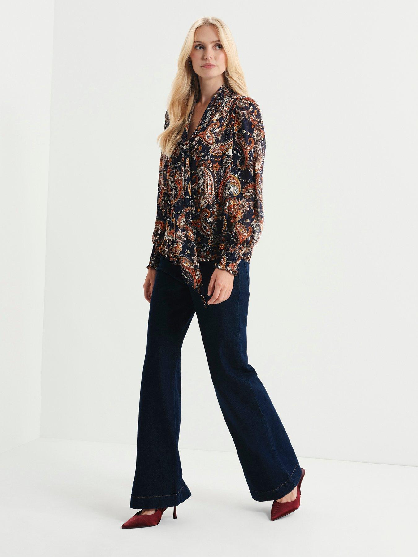 Image 5 of 7 of Finery Womens Mavis Tie-Neck Satin Stripe Top - Multi