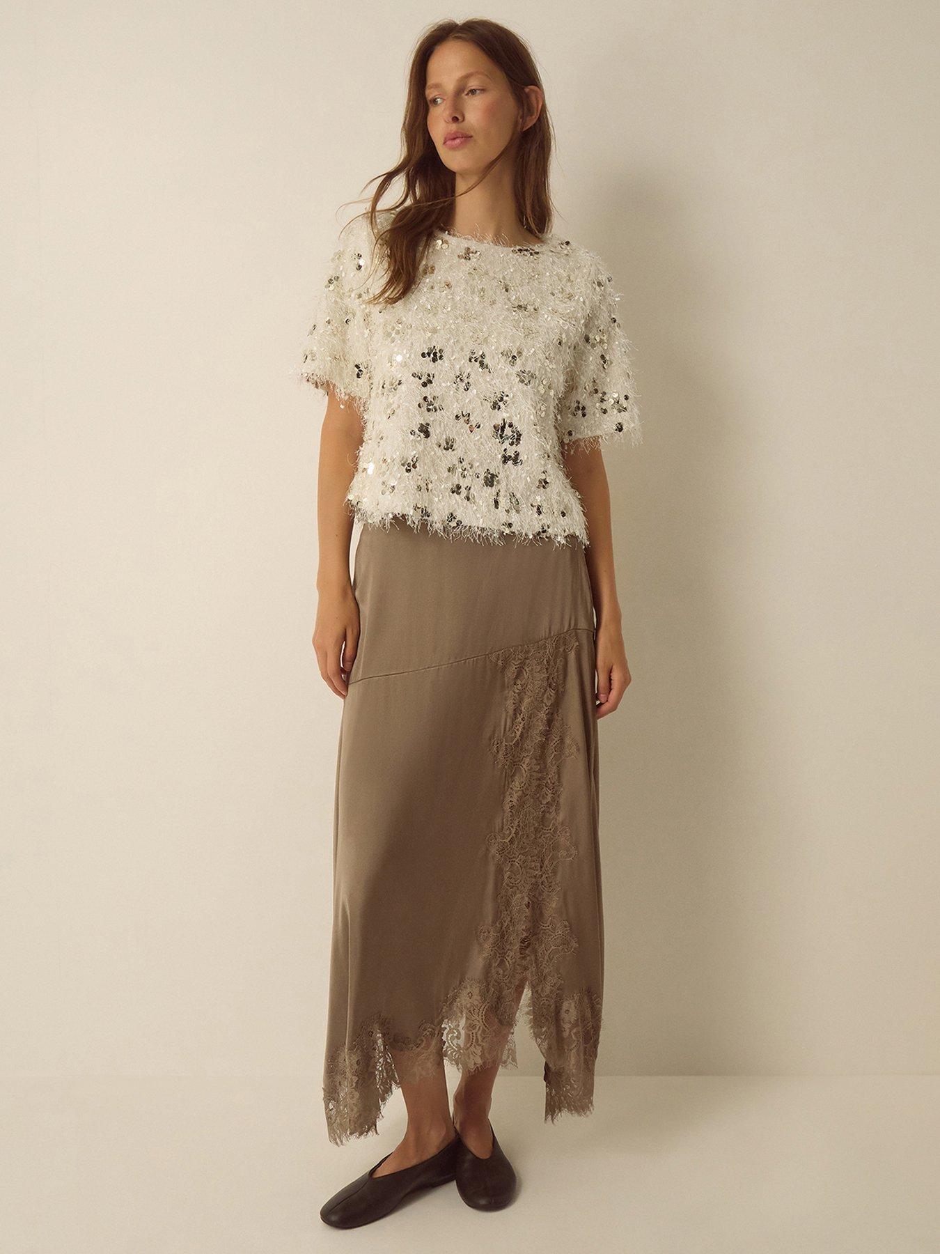Image 3 of 6 of Monsoon Womens Saskia Sequin Fringe Top - White