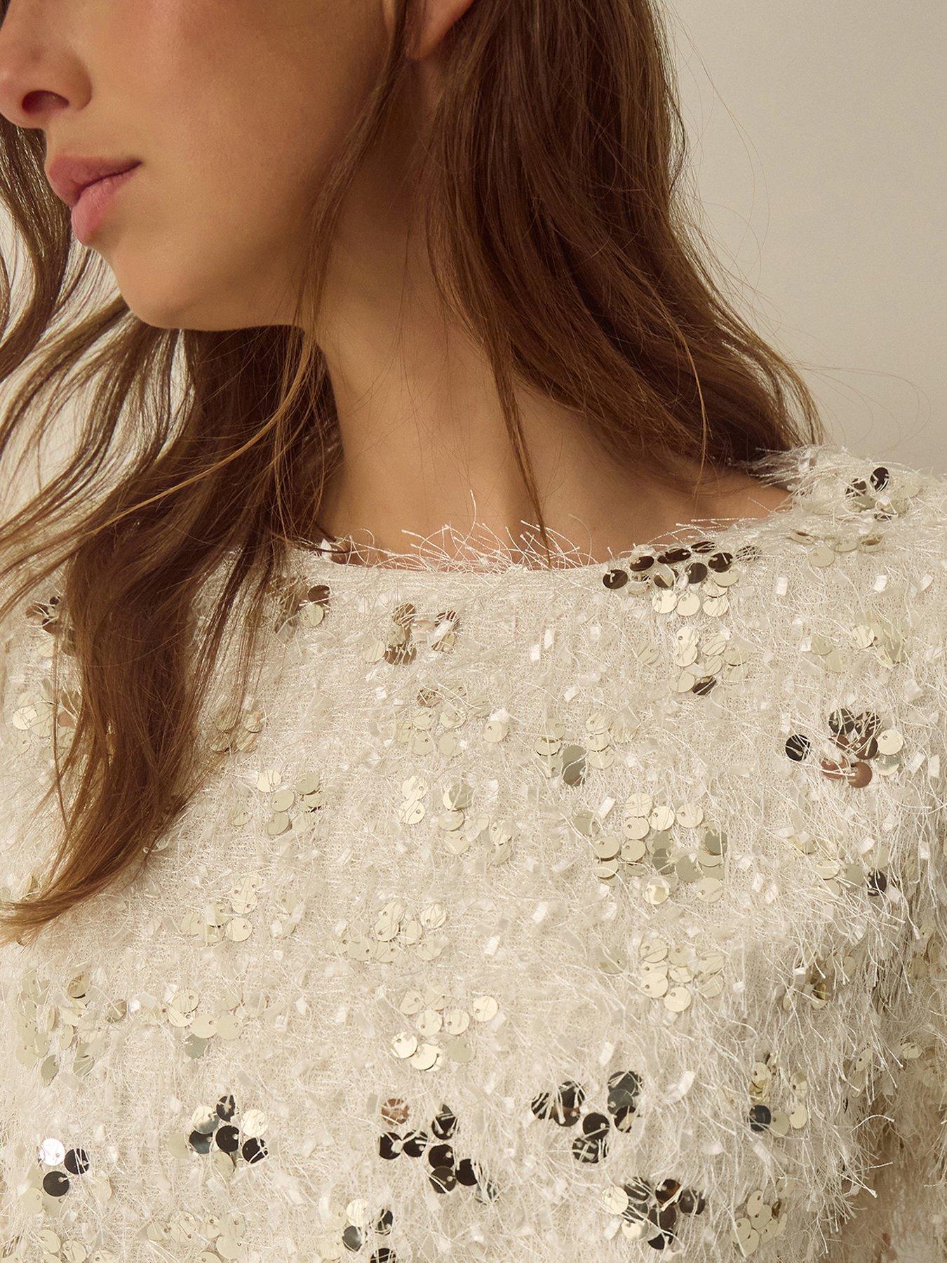 Image 5 of 6 of Monsoon Womens Saskia Sequin Fringe Top - White