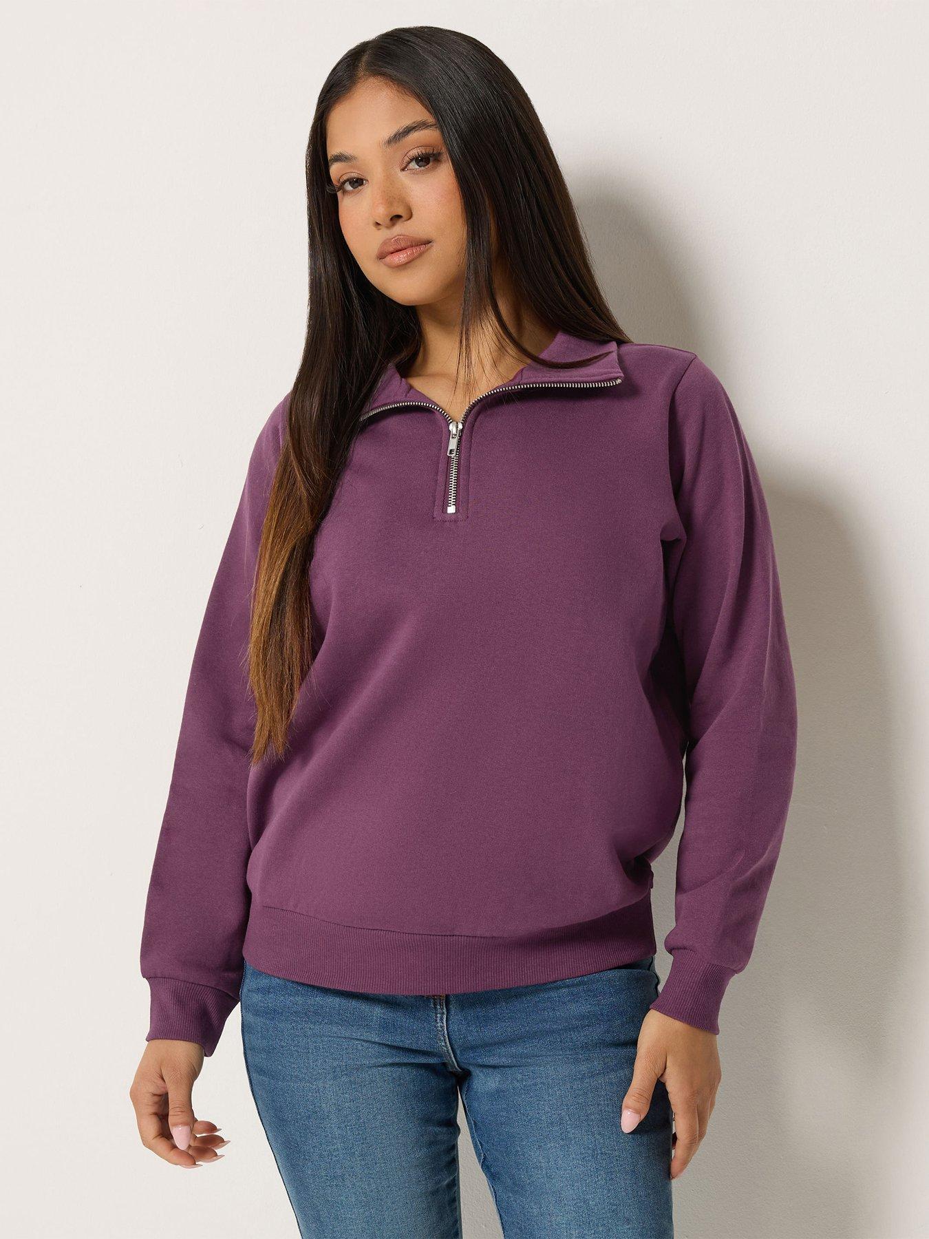 Image 1 of 4 of M&Co Petite Womens Petite Quarter Zip Stand Collar Sweatshirt - Purple