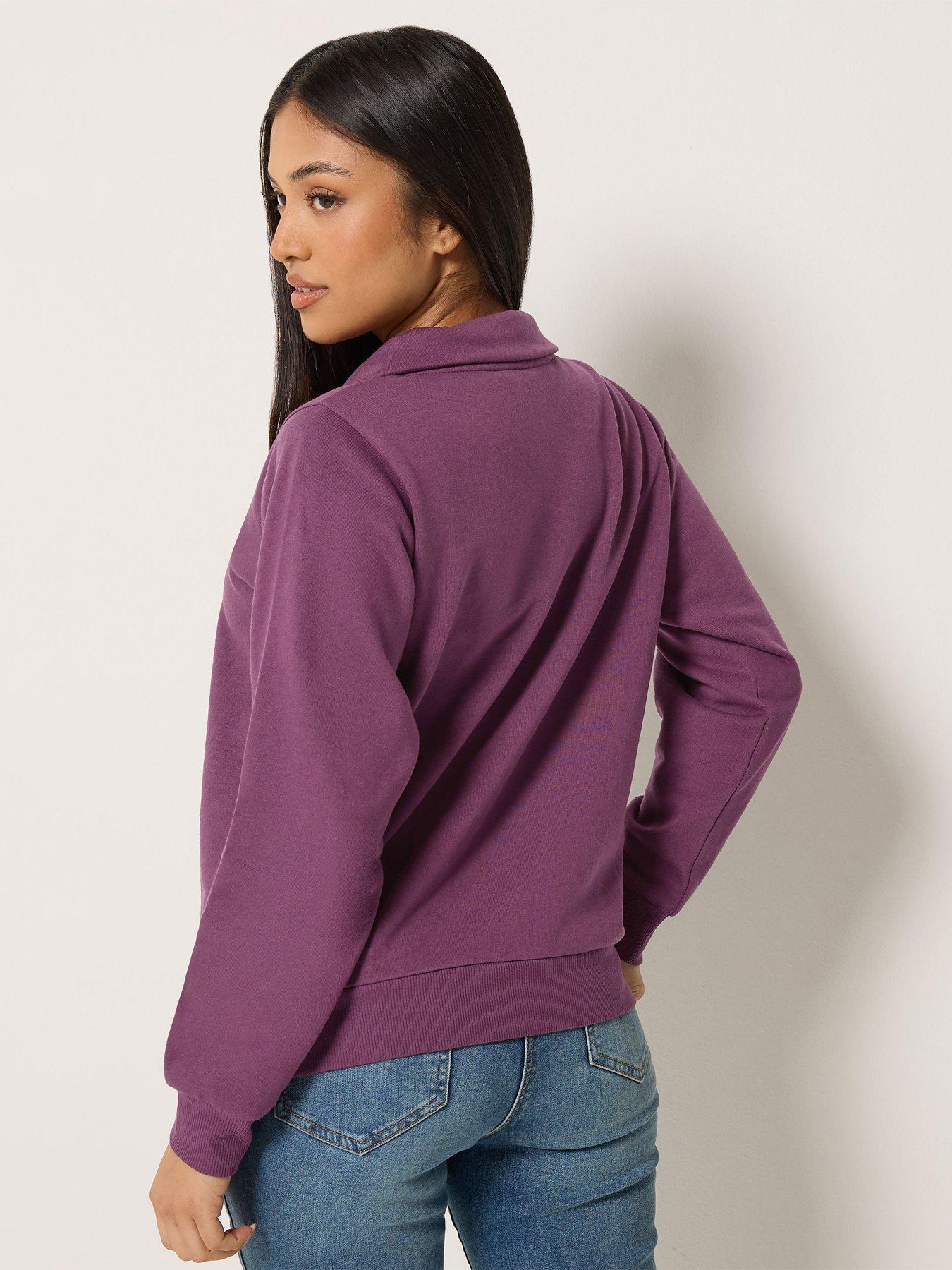 Image 2 of 4 of M&Co Petite Womens Petite Quarter Zip Stand Collar Sweatshirt - Purple