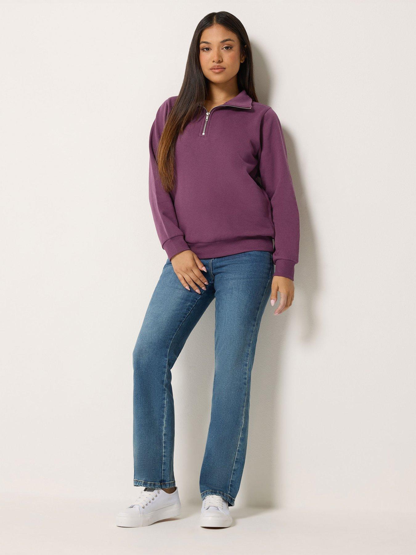 Image 3 of 4 of M&Co Petite Womens Petite Quarter Zip Stand Collar Sweatshirt - Purple