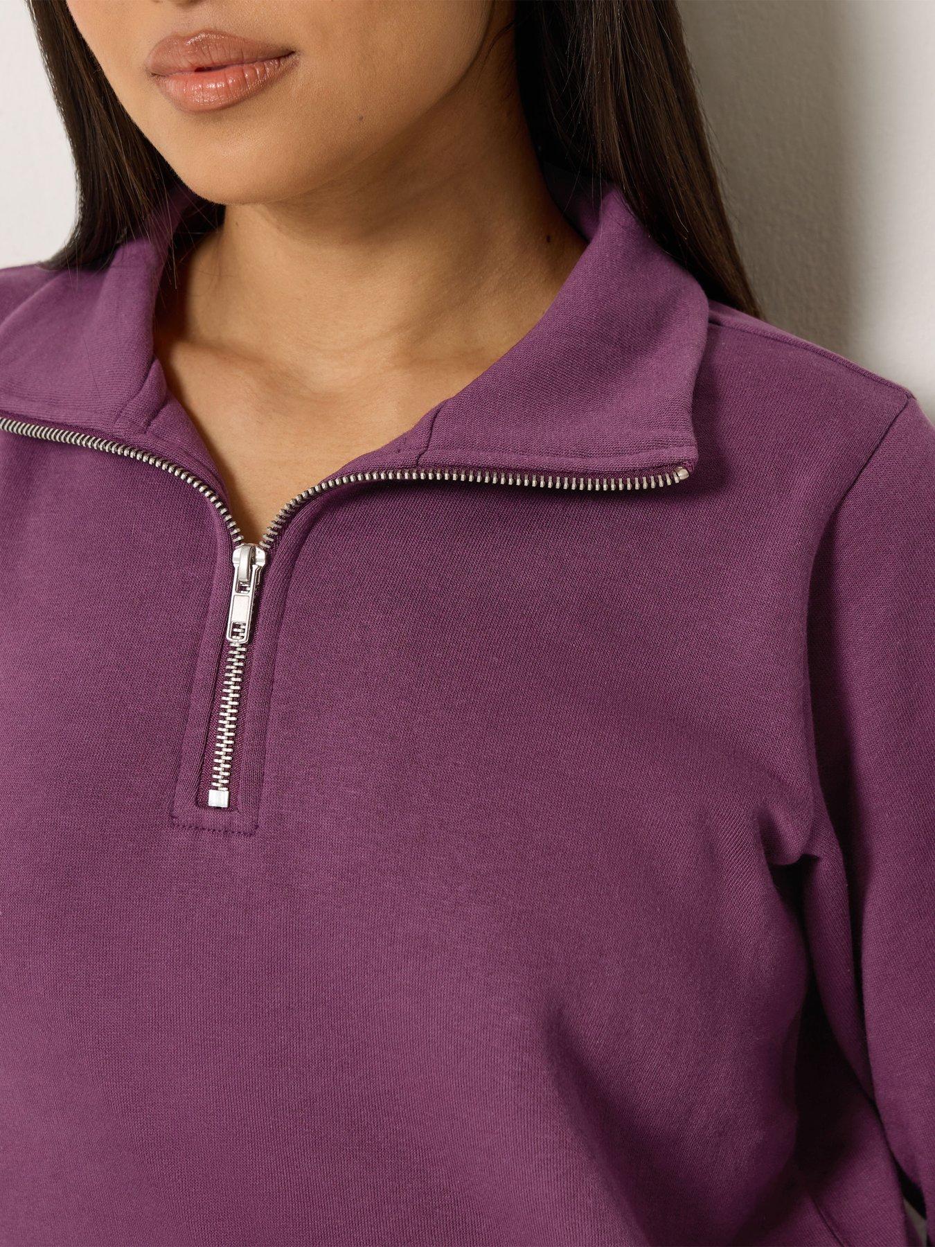 Image 4 of 4 of M&Co Petite Womens Petite Quarter Zip Stand Collar Sweatshirt - Purple