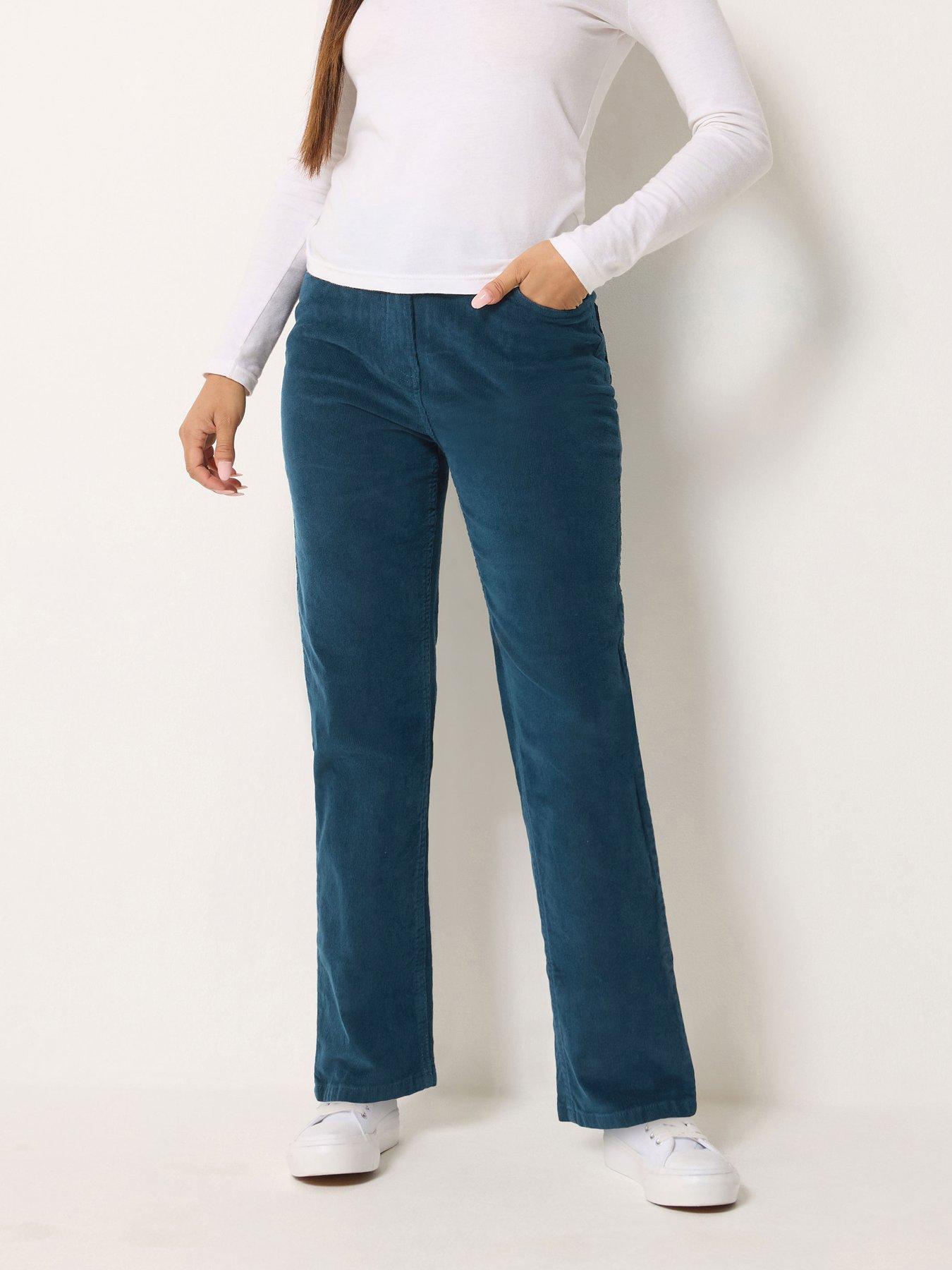 Image 1 of 4 of M&Co Petite Womens Petite 27 Inch Straight Leg Corduroy Trousers - Blue