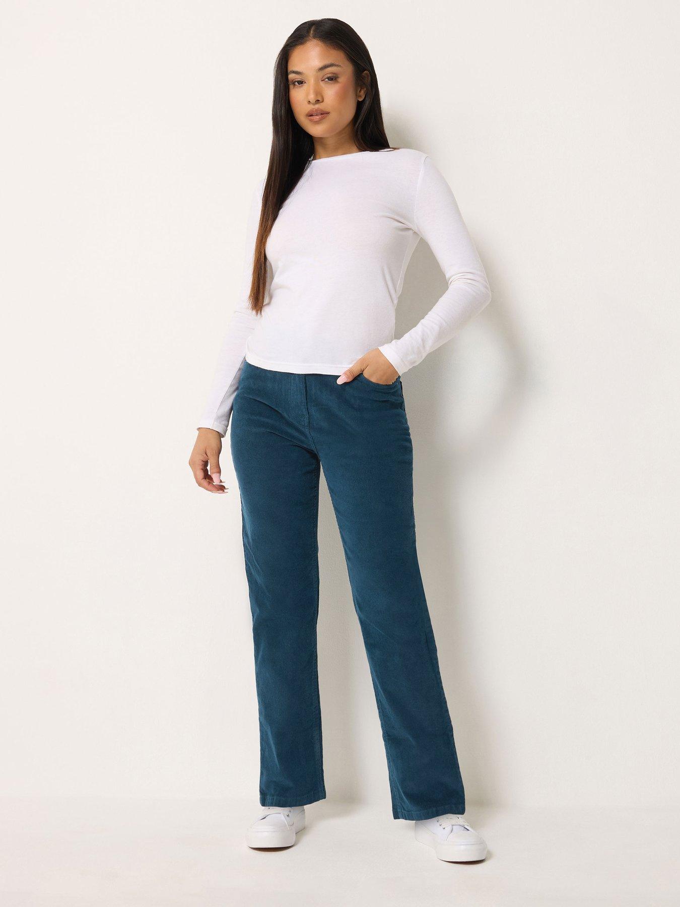 Image 3 of 4 of M&Co Petite Womens Petite 27 Inch Straight Leg Corduroy Trousers - Blue