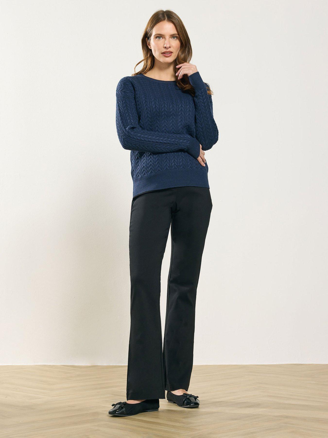Image 3 of 4 of M&Co Petite Womens Petite Bootcut Pull-On Bengaline Trousers - Blue