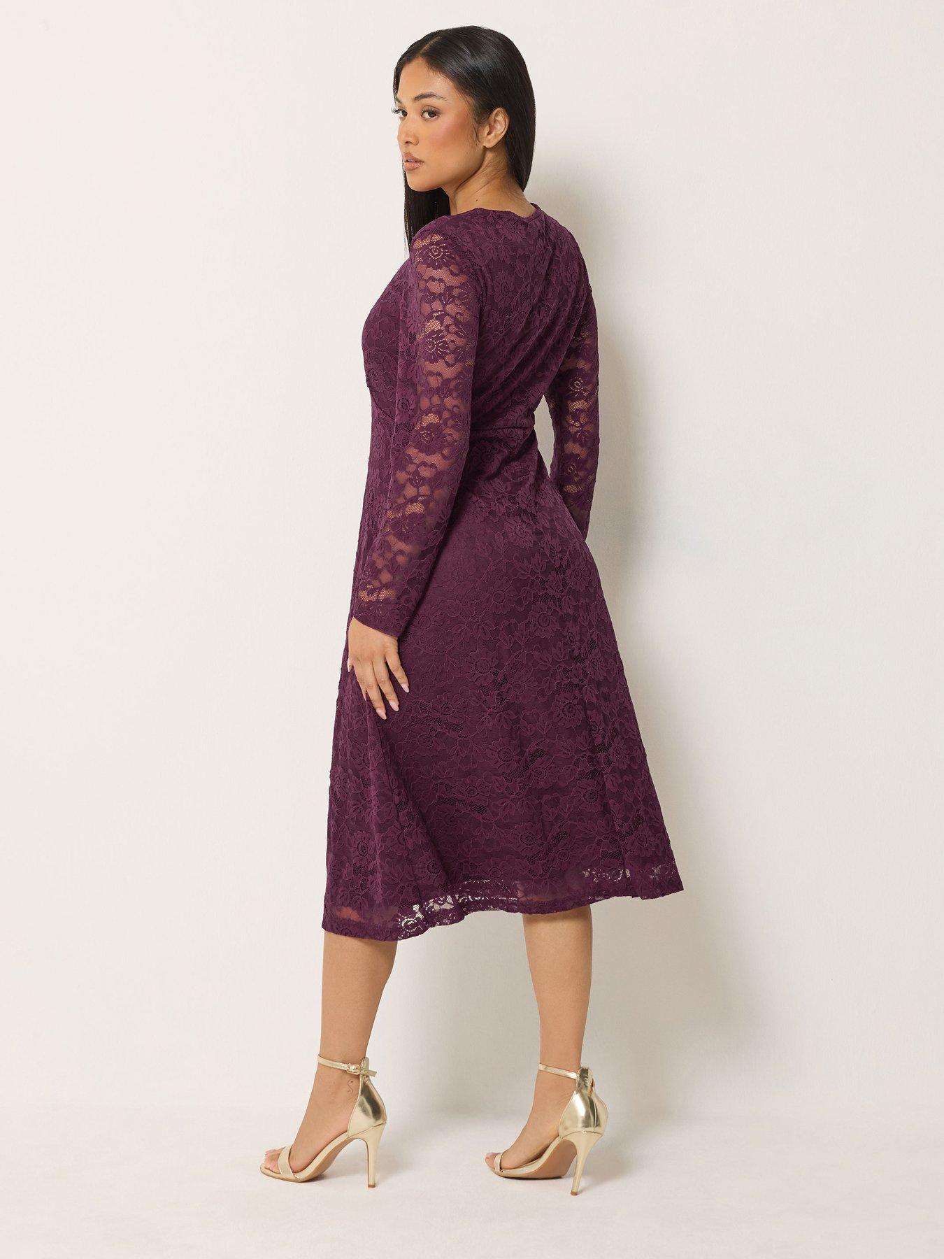 Image 2 of 4 of M&Co Petite Petite Lace Long Sleeve Midi Dress