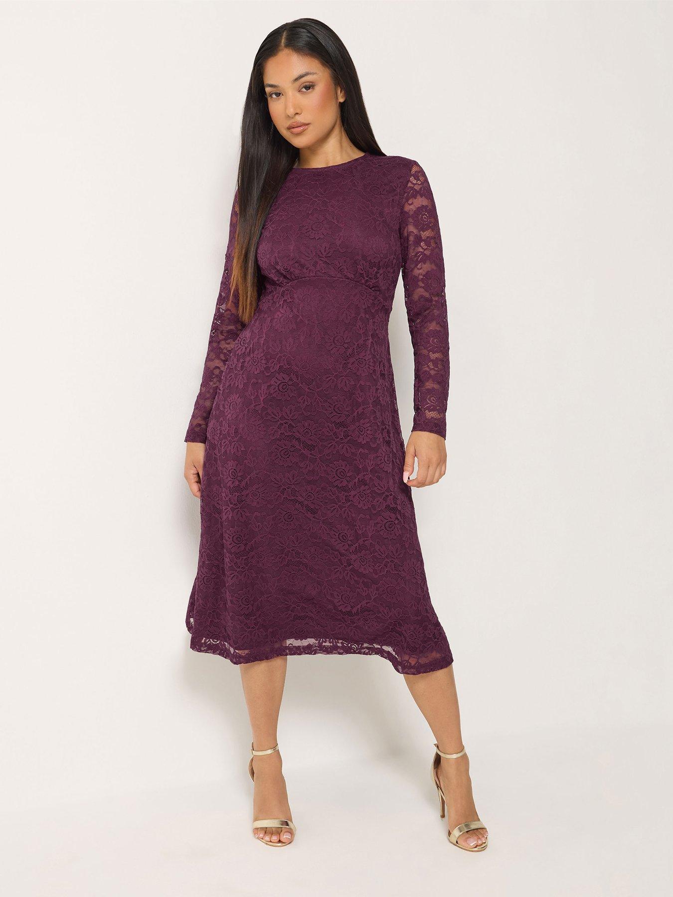 Image 3 of 4 of M&Co Petite Petite Lace Long Sleeve Midi Dress